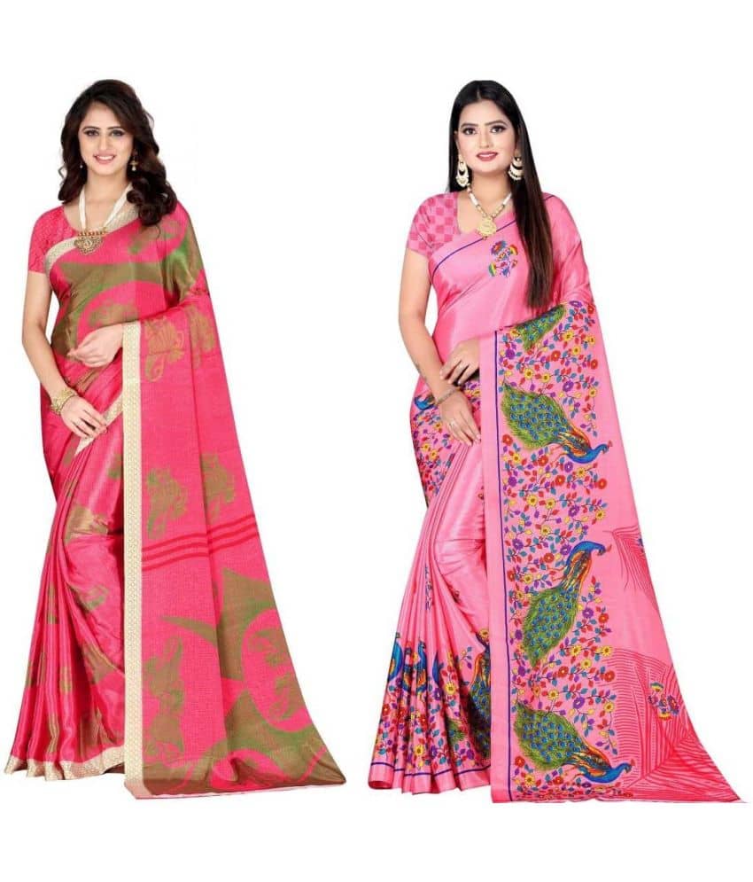 LEELAVATI Crepe Printed Saree With Unstitched Blouse Piece ( Pink ) - Sarees | Buy online on ZillyBuy