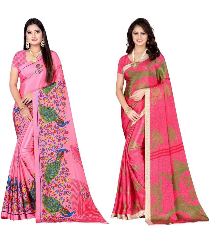 LEELAVATI Crepe Printed Saree With Unstitched Blouse Piece ( Pink ) LEELAVATI Crepe Printed Saree With Unstitched Blouse Piece ( Pink )