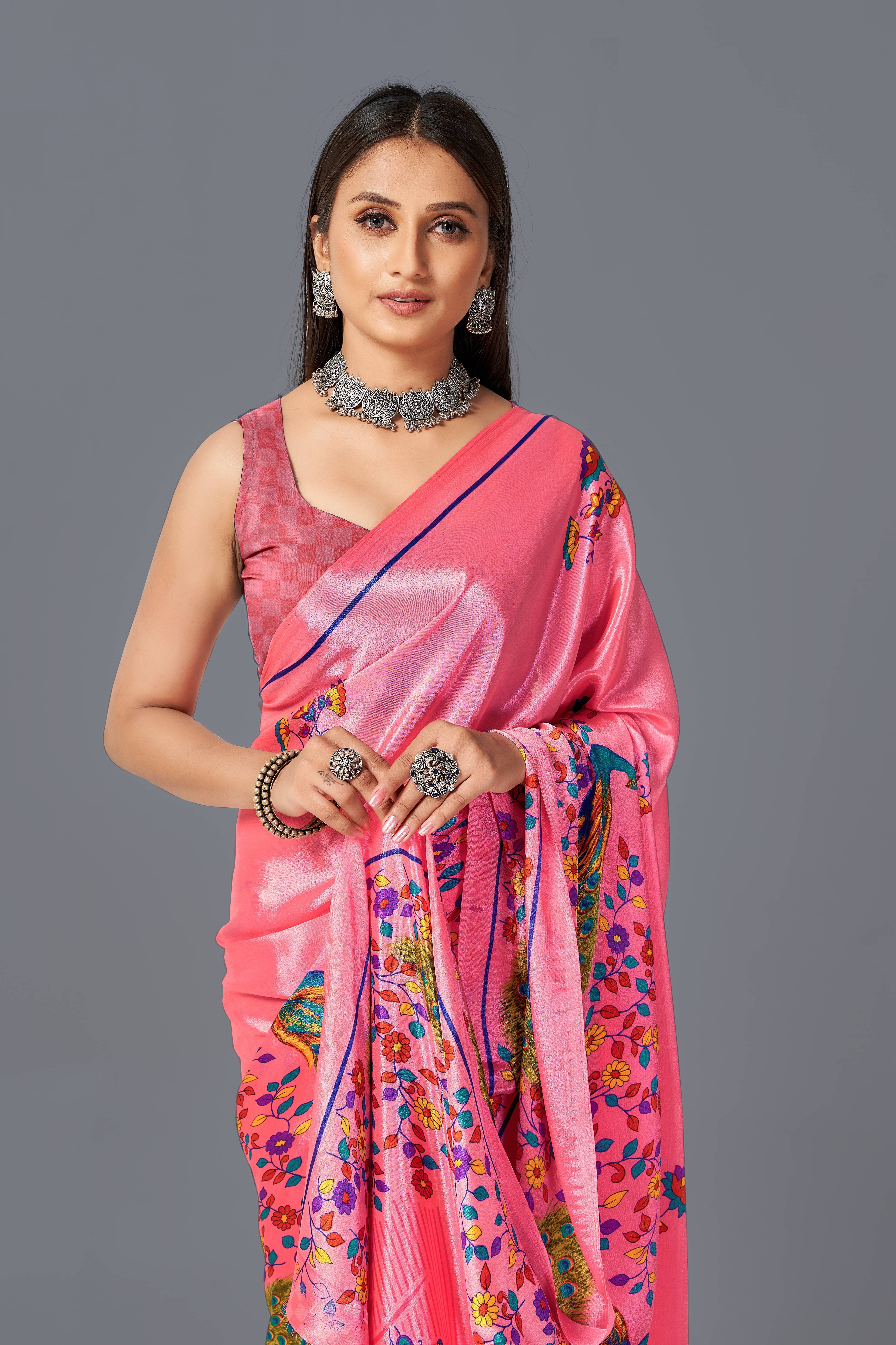     			LEELAVATI Crepe Printed Saree With Unstitched Blouse Piece ( Pink )