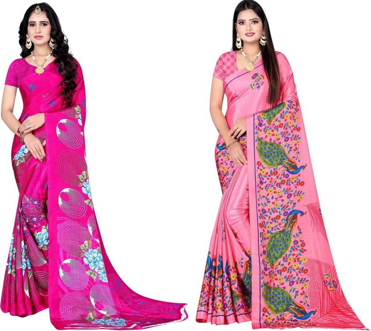     			LEELAVATI Crepe Printed Saree With Unstitched Blouse Piece ( Pink )