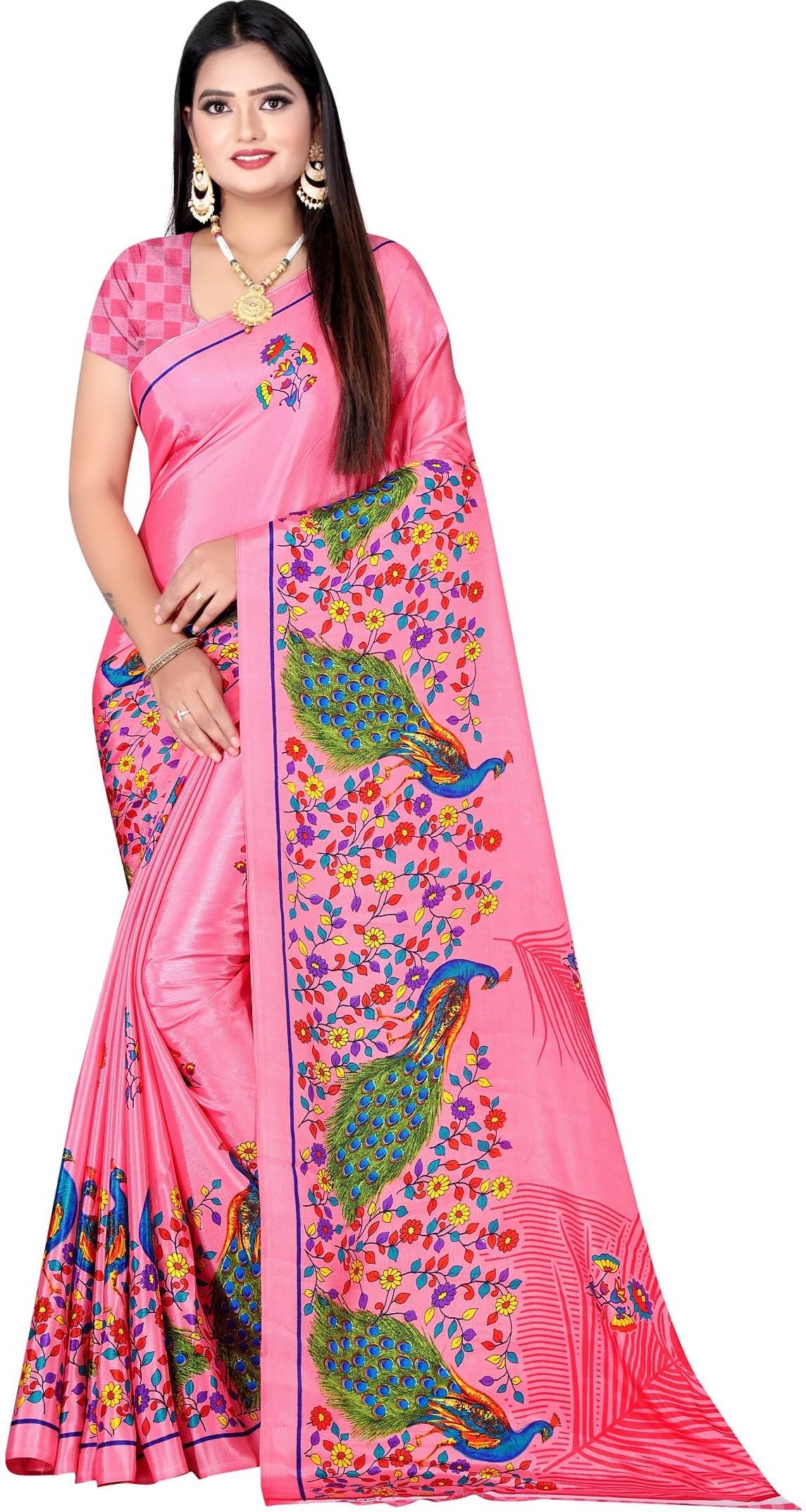     			LEELAVATI Crepe Printed Saree With Unstitched Blouse Piece ( Pink )