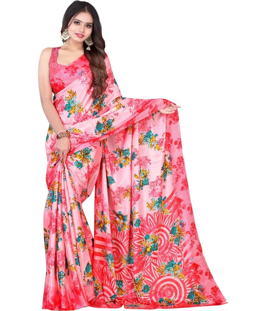 LEELAVATI Crepe Printed Saree With Unstitched Blouse Piece ( Pink ) - Sarees | Buy online on ZillyBuy
