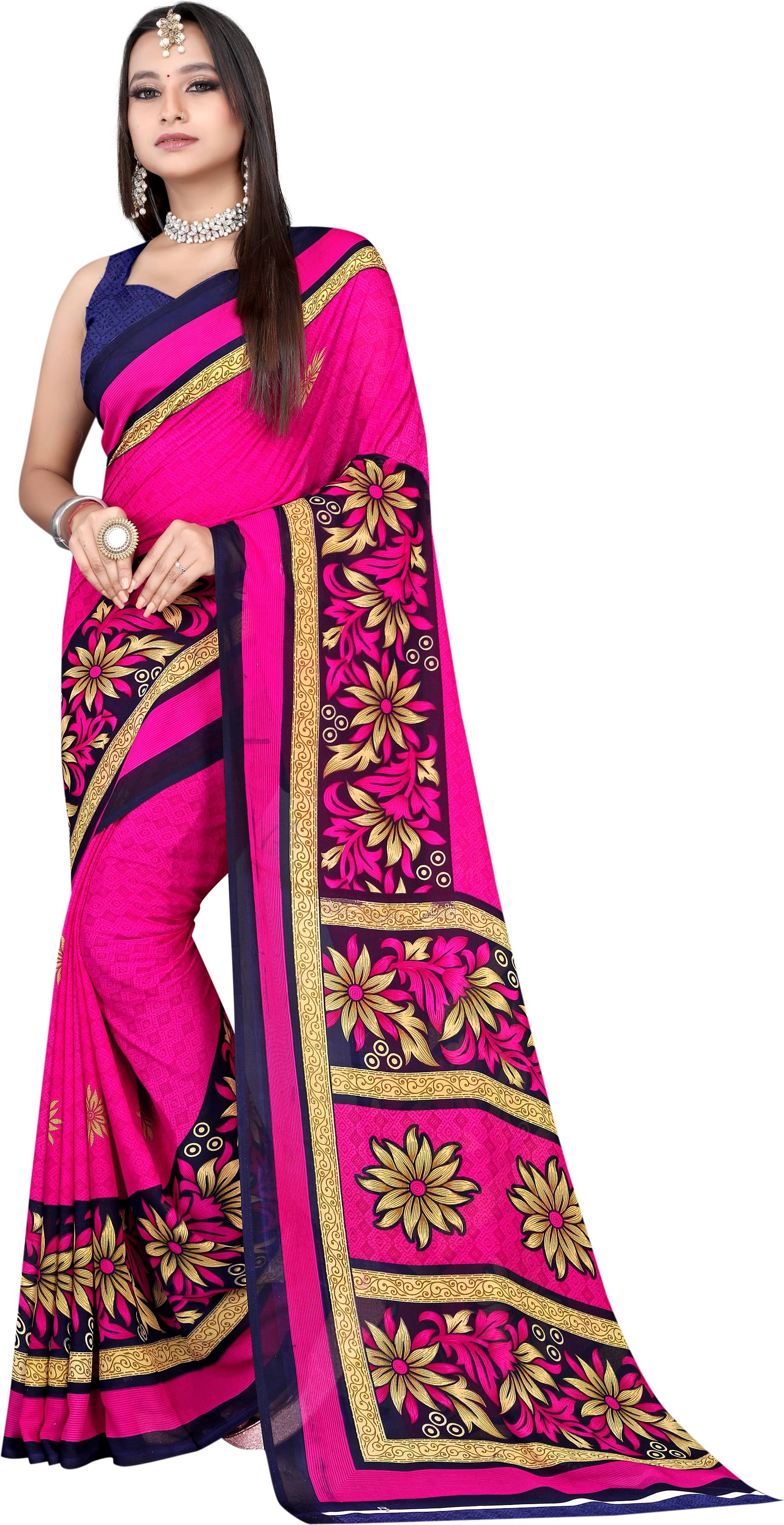     			LEELAVATI Georgette Printed Saree With Unstitched Blouse Piece ( Pink )