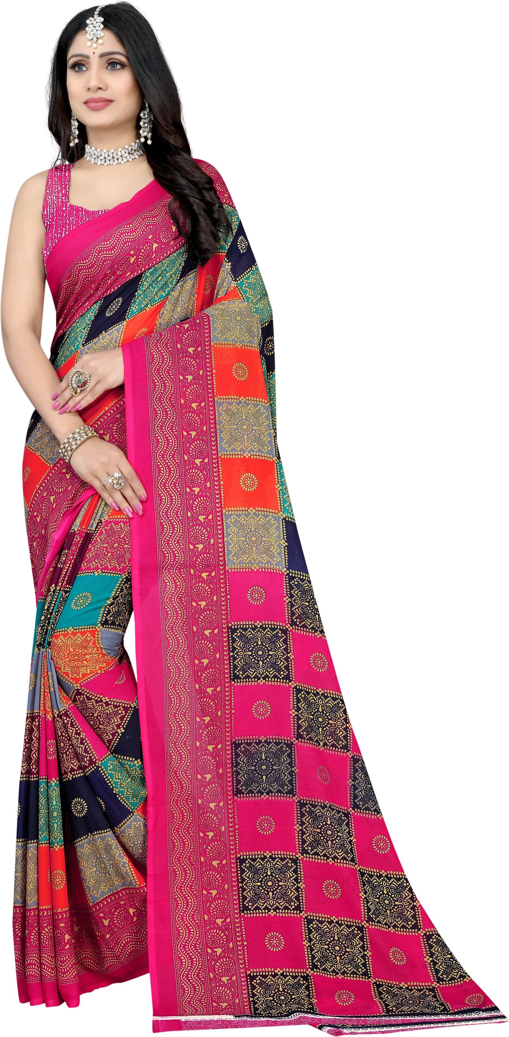 LEELAVATI Georgette Printed Saree With Unstitched Blouse Piece ( Pink ) LEELAVATI Georgette Printed Saree With Unstitched Blouse Piece ( Pink )