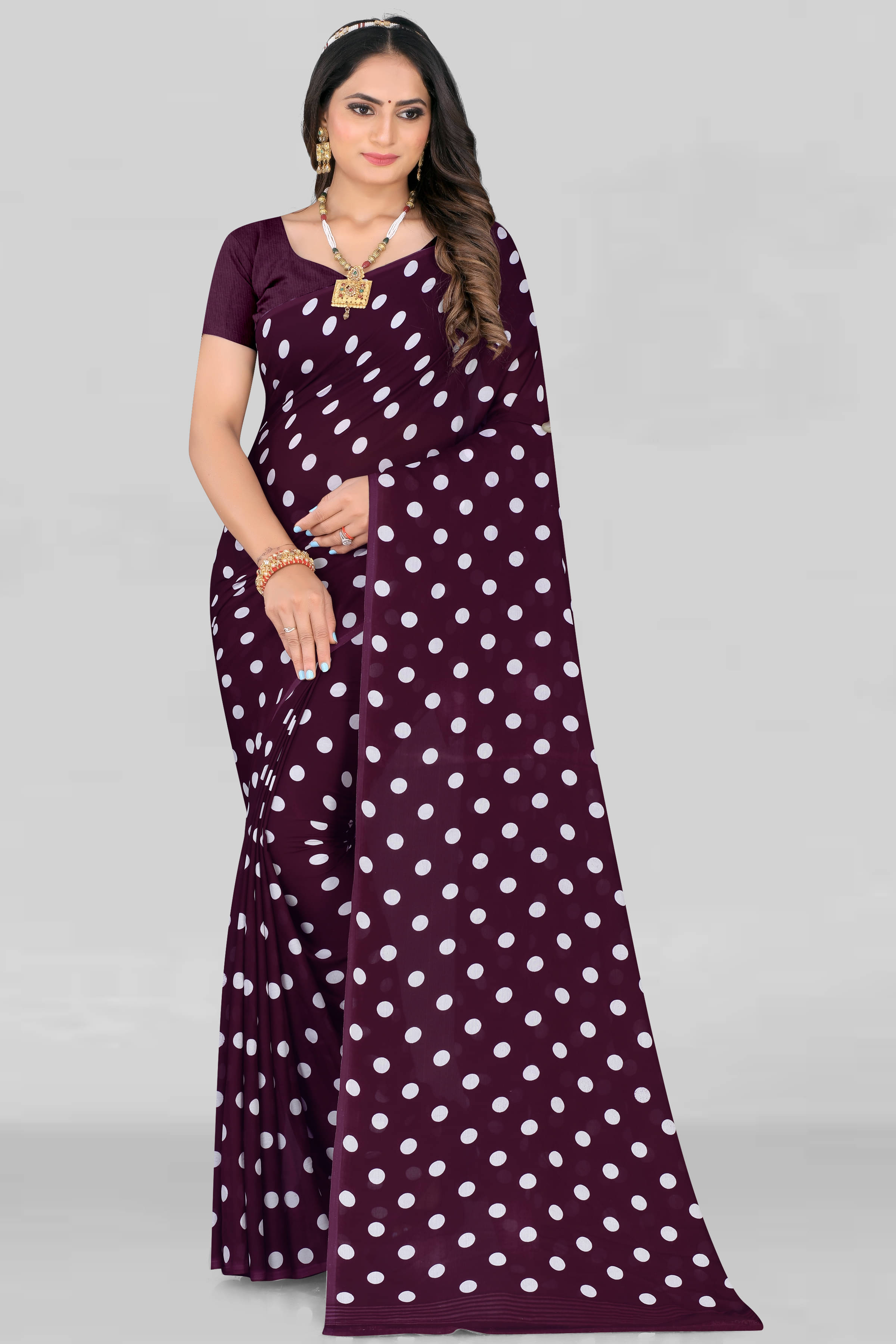 LEELAVATI Georgette Printed Saree With Unstitched Blouse Piece ( Purple )     			LEELAVATI Georgette Printed Saree With Unstitched Blouse Piece ( Purple )