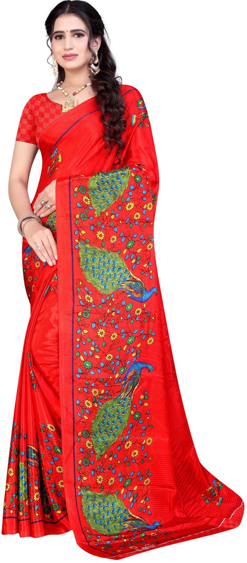     			LEELAVATI Crepe Printed Saree With Unstitched Blouse Piece ( Red )