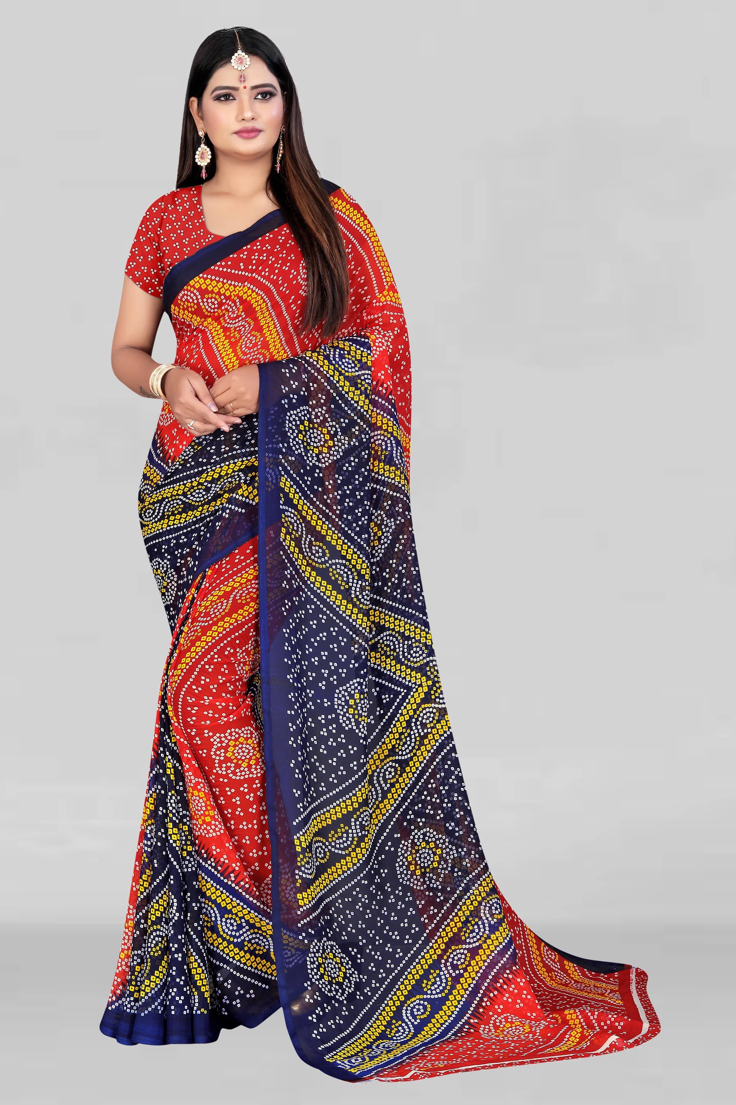     			LEELAVATI Georgette Printed Saree With Unstitched Blouse Piece ( Red )
