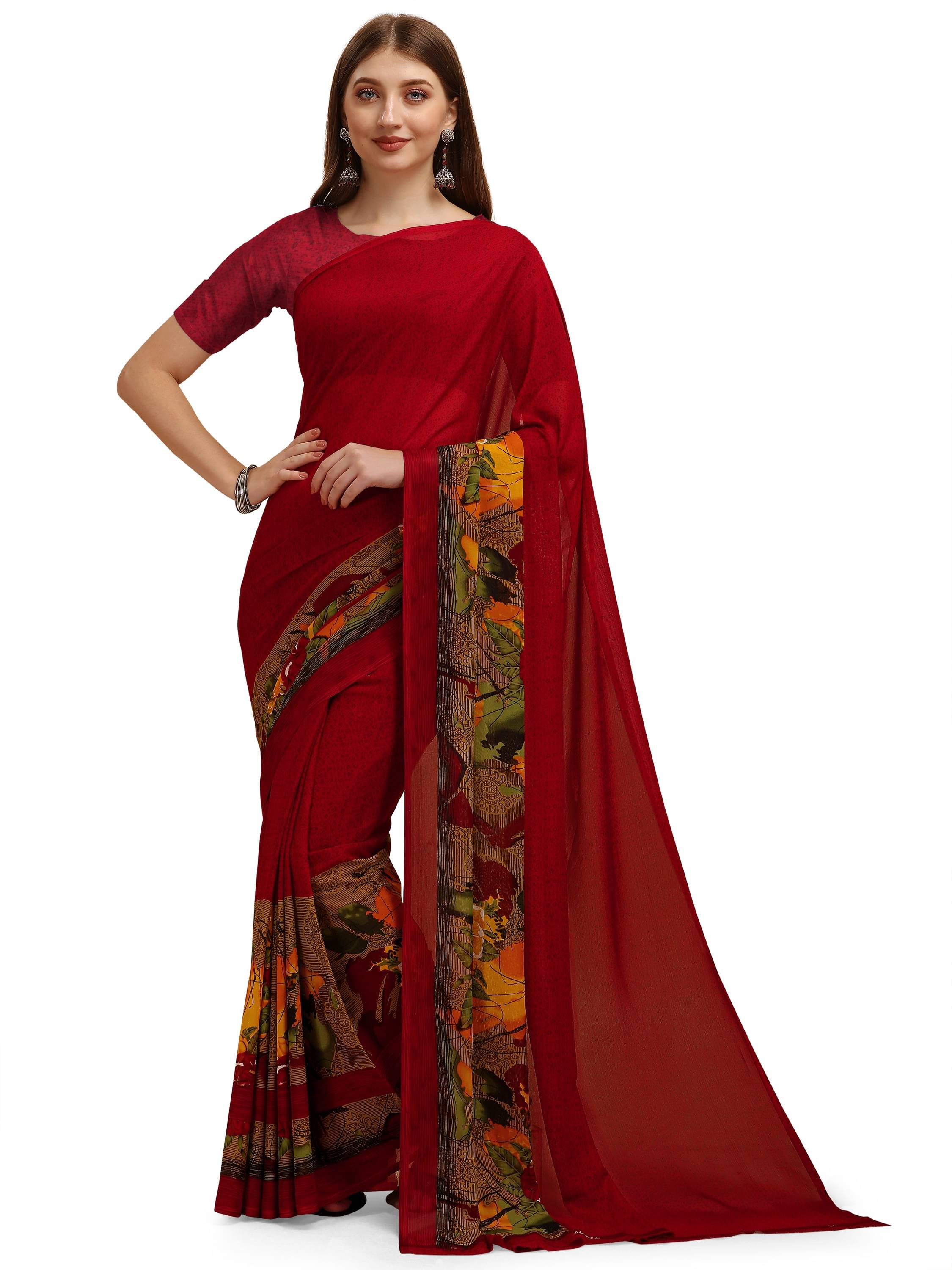     			LEELAVATI Georgette Printed Saree With Unstitched Blouse Piece ( Red )