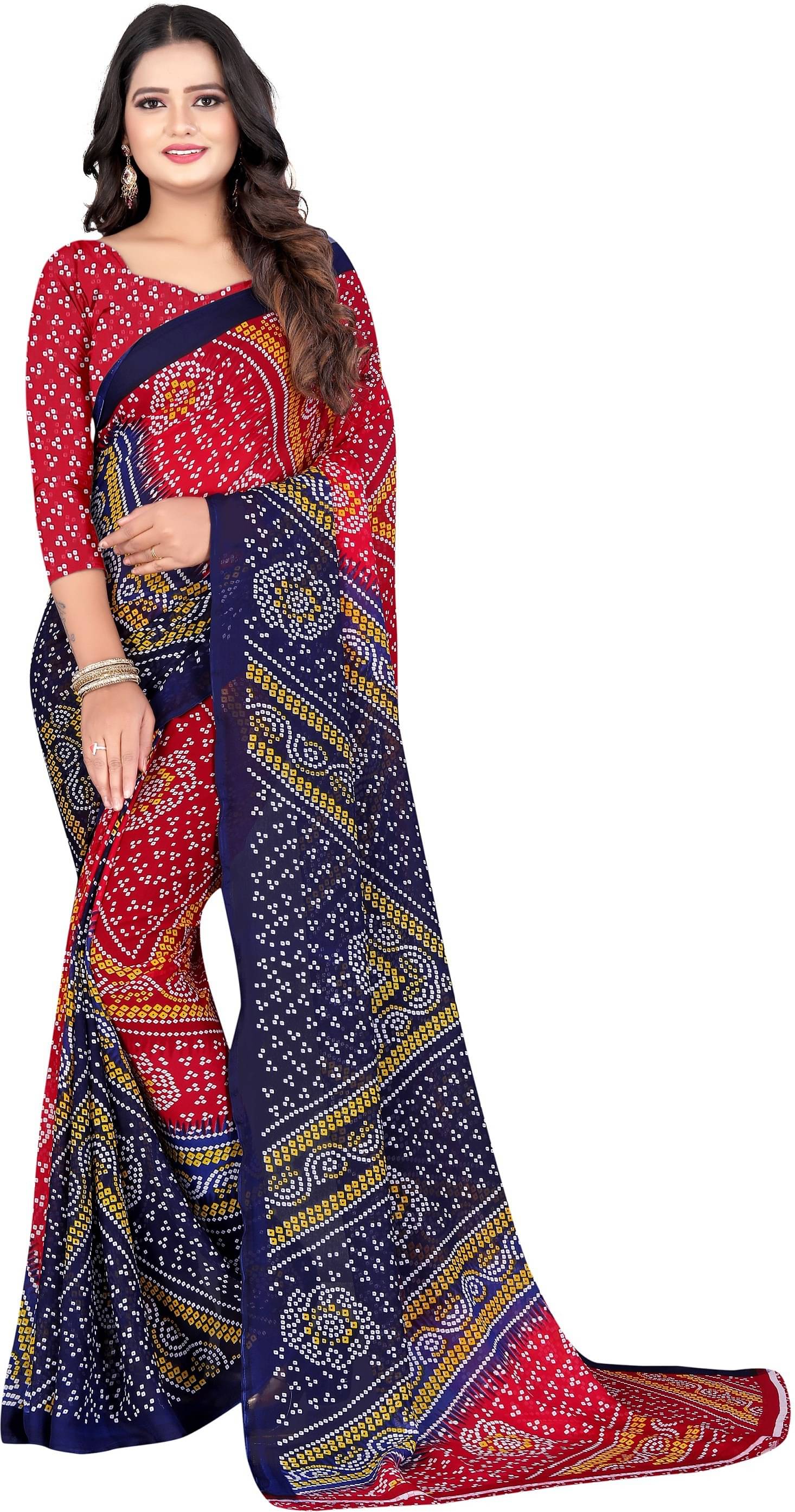     			LEELAVATI Georgette Printed Saree With Unstitched Blouse Piece ( Red )