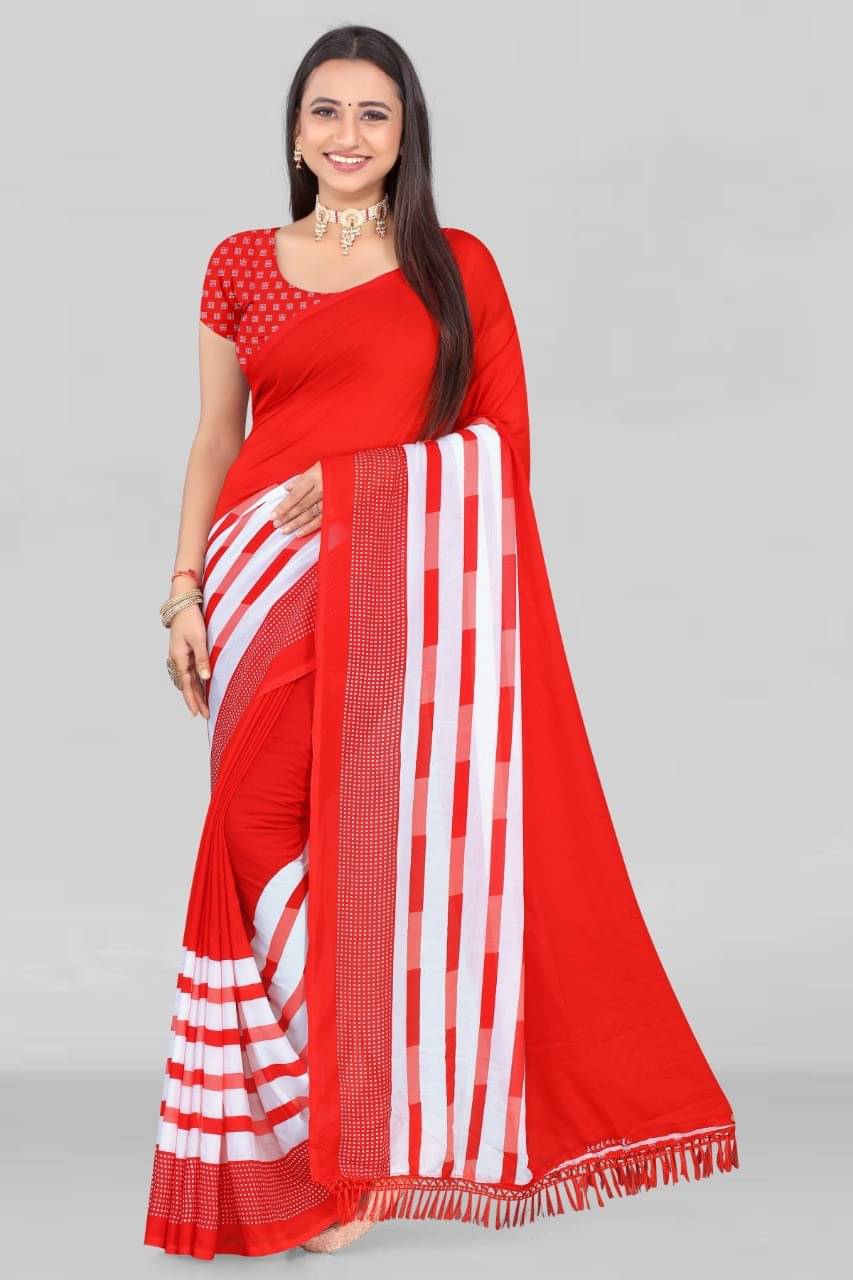     			LEELAVATI Georgette Embroidered Saree With Unstitched Blouse Piece ( Red )
