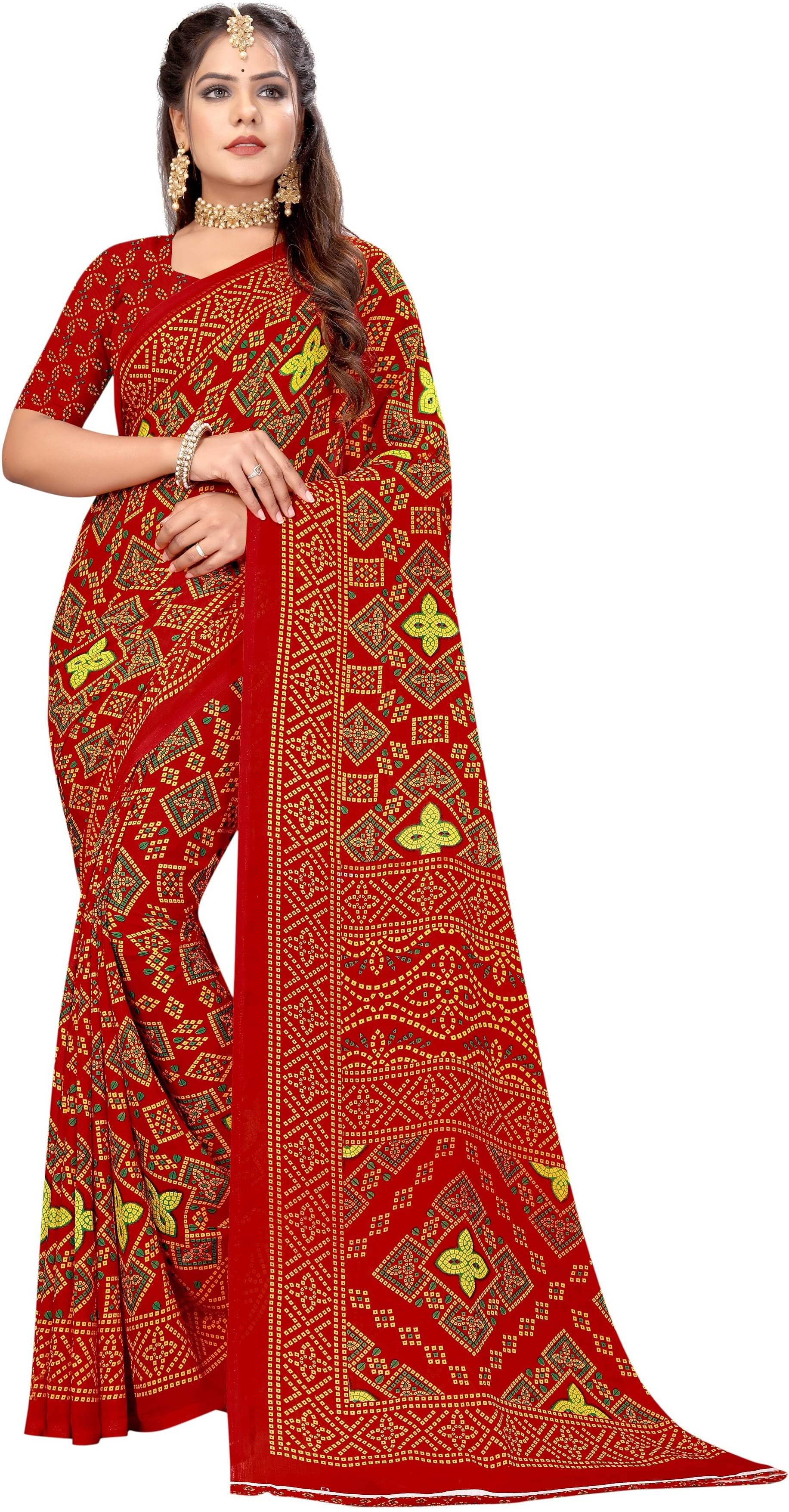 LEELAVATI Georgette Printed Saree With Unstitched Blouse Piece ( Red ) LEELAVATI Georgette Printed Saree With Unstitched Blouse Piece ( Red )