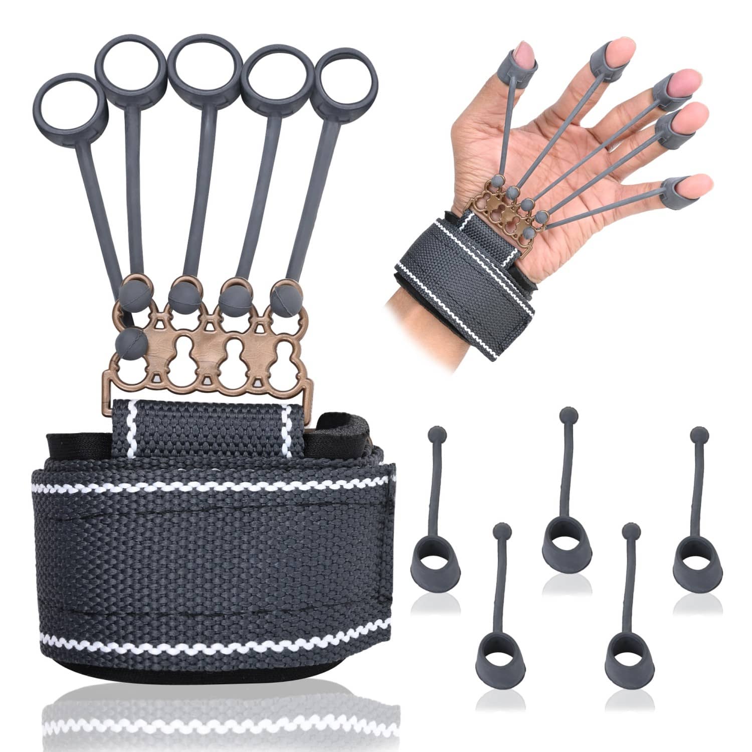 ODDISH Finger Gripper Strength Trainer Forearm Exerciser Hand Yoga Resistance Band Finger Expander Finger Extension Exerciser Climbing GREY - Sports and Fitness Equipment | Buy online on ZillyBuy
