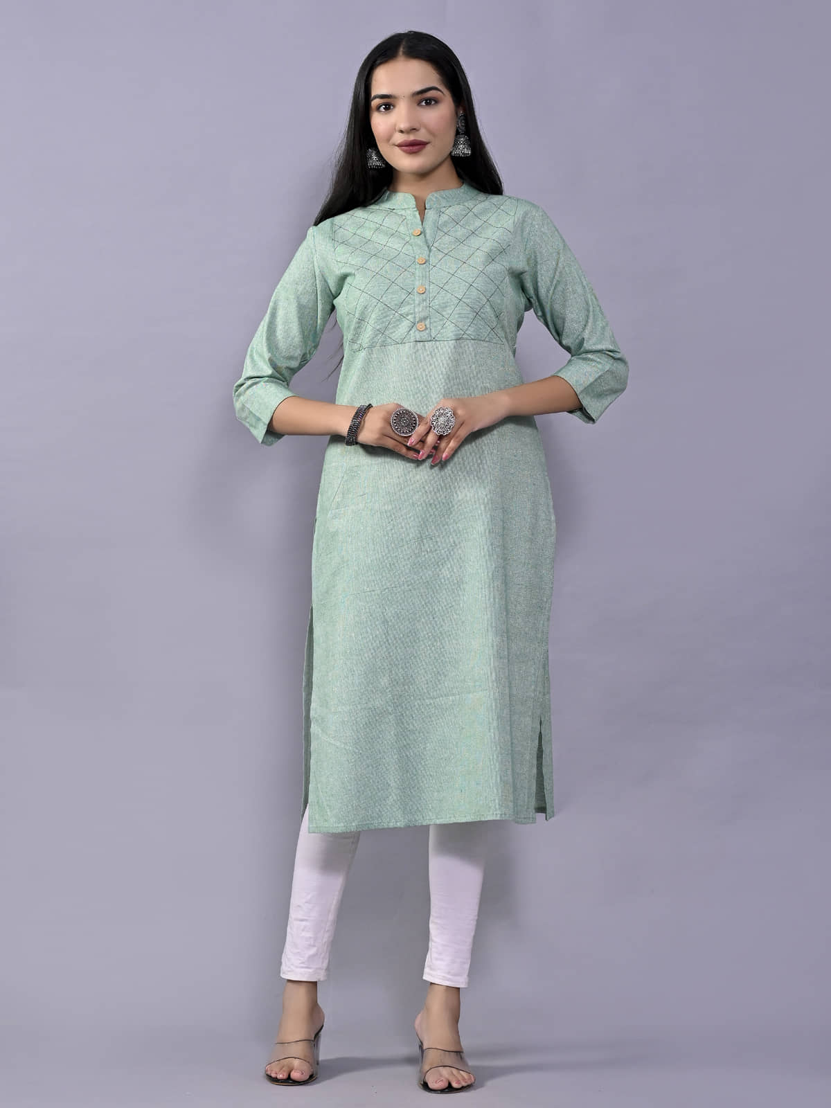 QuaClo - Green Cotton Women's Straight Kurti ( Pack of 1 ) - Kurtis, Tunics | Buy online on ZillyBuy