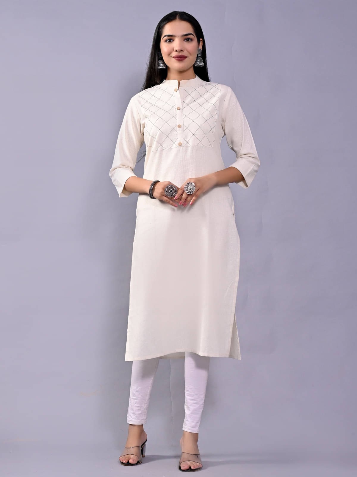 QuaClo - Off White Cotton Women's Straight Kurti ( Pack of 1 )     			QuaClo - Off White Cotton Women's Straight Kurti ( Pack of 1 )