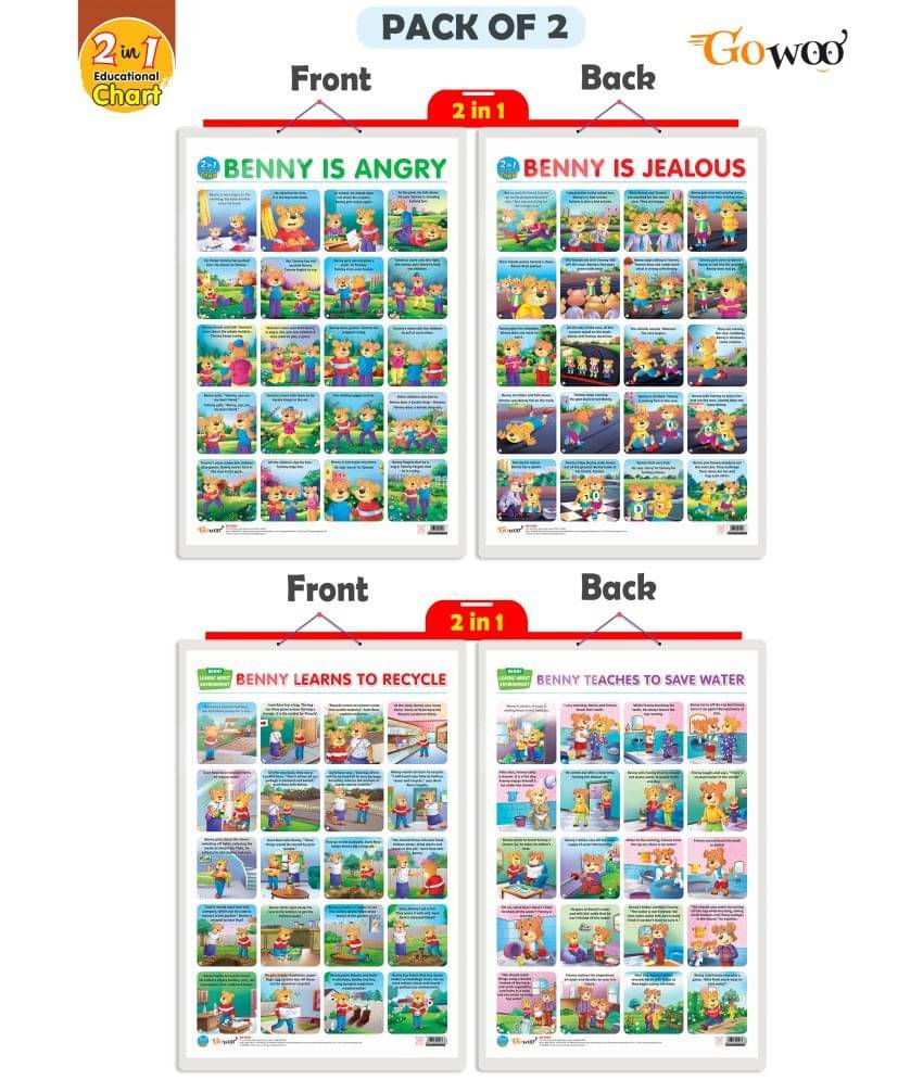 Set of 2 |2 IN 1 BENNY IS ANGRY AND BENNY IS JEALOUS and 2 IN 1 BENNY LEARNS TO RECYCLE AND BENNY TEACHES TO SAVE WATER Charts for Kids Set of 2 |2 IN 1 BENNY IS ANGRY AND BENNY IS JEALOUS and 2 IN 1 BENNY LEARNS TO RECYCLE AND BENNY TEACHES TO SAVE WATER Charts for Kids