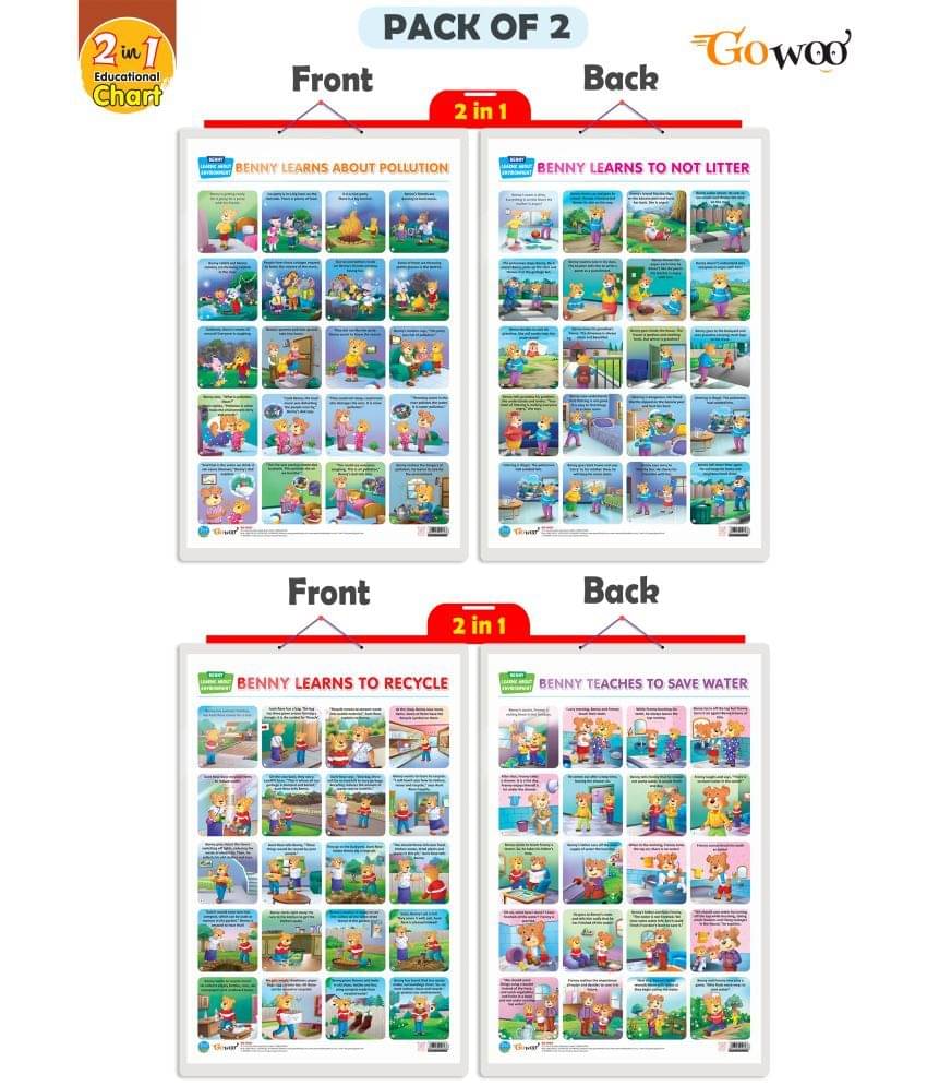 Set of 2 | 2 IN 1 BENNY LEARNS ABOUT POLLUTION AND BENNY LEARNS NOT TO LITTER and 2 IN 1 BENNY LEARNS TO RECYCLE AND BENNY TEACHES TO SAVE WATER Early Learning Educational Charts for Kids Set of 2 | 2 IN 1 BENNY LEARNS ABOUT POLLUTION AND BENNY LEARNS NOT TO LITTER and 2 IN 1 BENNY LEARNS TO RECYCLE AND BENNY TEACHES TO SAVE WATER Early Learning Educational Charts for Kids