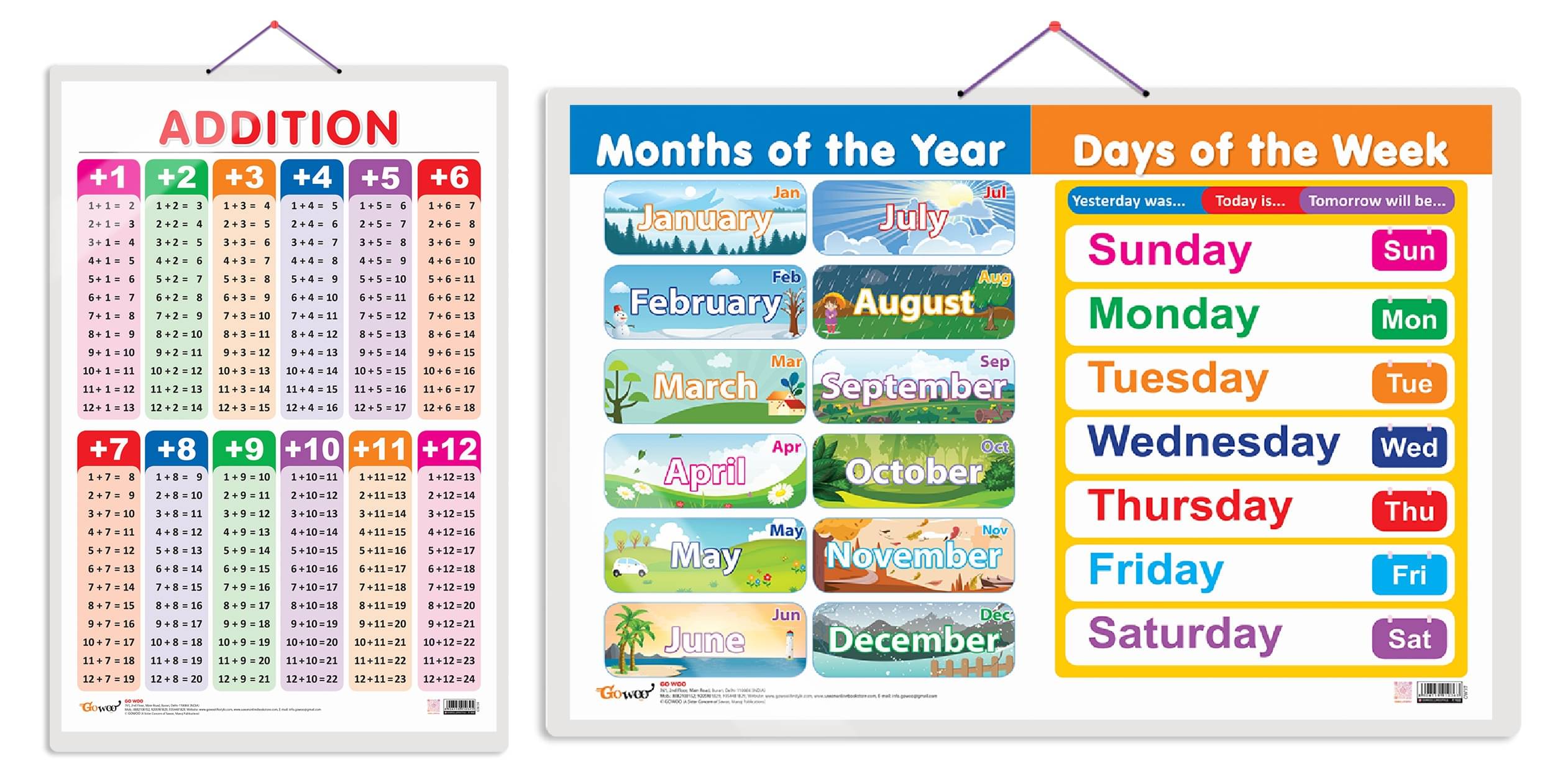 Set of 2 ADDITION and MONTHS OF THE YEAR AND DAYS OF THE WEEK Early Learning Educational Charts for Kids | 20"X30" inch |Non-Tearable and Waterproof | Double Sided Laminated | Perfect for Homeschooling, Kindergarten and Nursery Students Set of 2 ADDITION and MONTHS OF THE YEAR AND DAYS OF THE WEEK Early Learning Educational Charts for Kids | 20"X30" inch |Non-Tearable and Waterproof | Double Sided Laminated | Perfect for Homeschooling, Kindergarten and Nursery Students