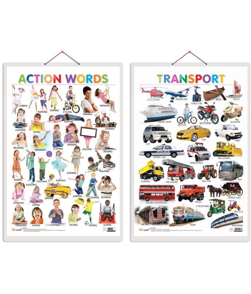 Set of 2 Action Words and Transport Early Learning Educational Charts for Kids | 20"X30" inch |Non-Tearable and Waterproof | Double Sided Laminated | Perfect for Homeschooling, Kindergarten and Nursery Students Set of 2 Action Words and Transport Early Learning Educational Charts for Kids | 20"X30" inch |Non-Tearable and Waterproof | Double Sided Laminated | Perfect for Homeschooling, Kindergarten and Nursery Students