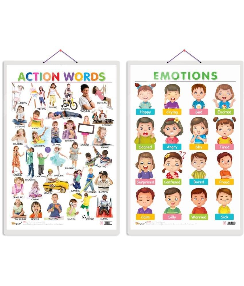 Set of 2 Action Words and EMOTIONS Early Learning Educational Charts for Kids | 20"X30" inch |Non-Tearable and Waterproof | Double Sided Laminated | Perfect for Homeschooling, Kindergarten and Nursery Students Set of 2 Action Words and EMOTIONS Early Learning Educational Charts for Kids | 20"X30" inch |Non-Tearable and Waterproof | Double Sided Laminated | Perfect for Homeschooling, Kindergarten and Nursery Students