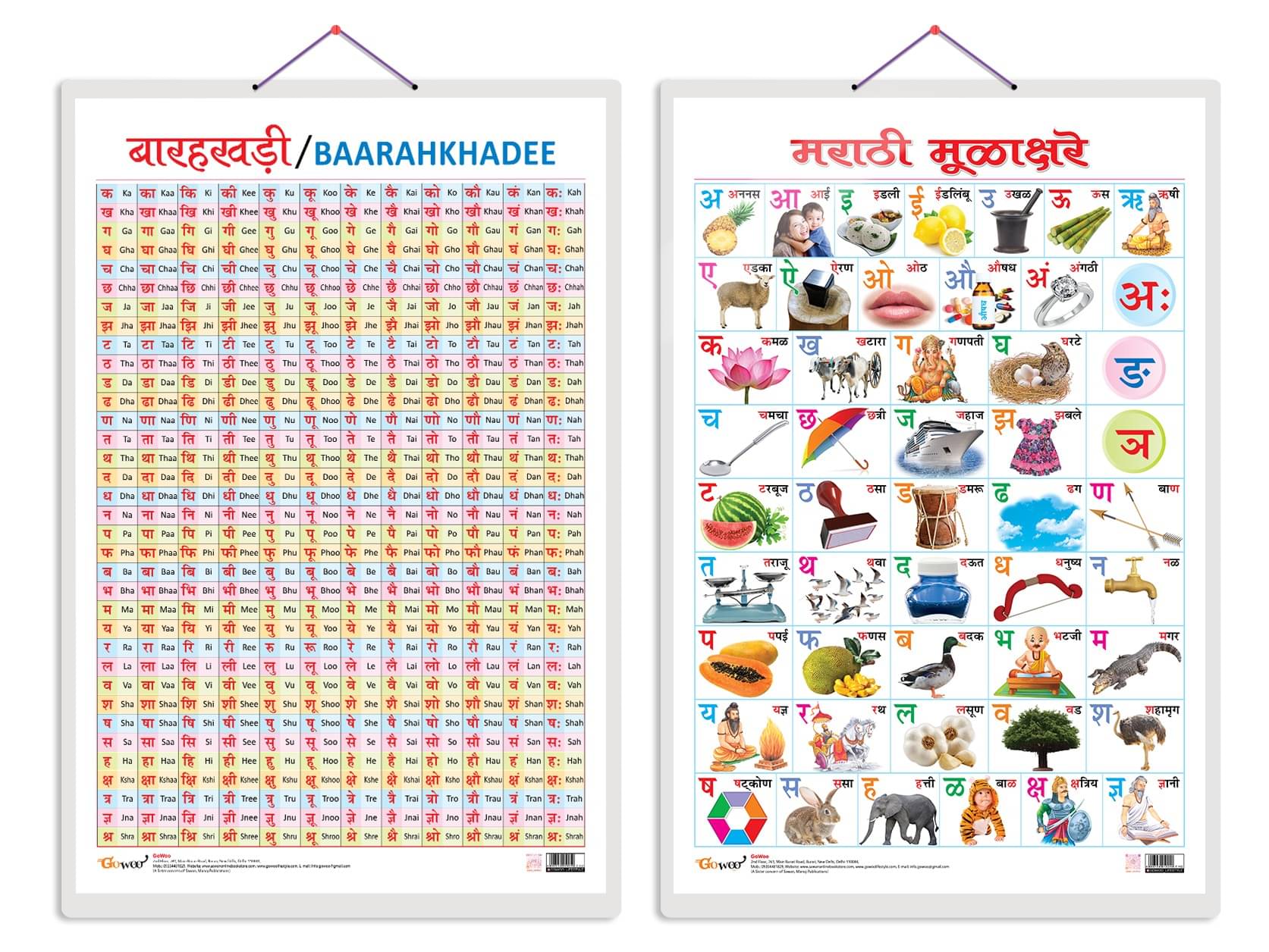     			Set of 2 Baarahkhadee and Marathi Varnamala (Marathi) Early Learning Educational Charts for Kids | 20"X30" inch |Non-Tearable and Waterproof | Double Sided Laminated | Perfect for Homeschooling, Kindergarten and Nursery Students