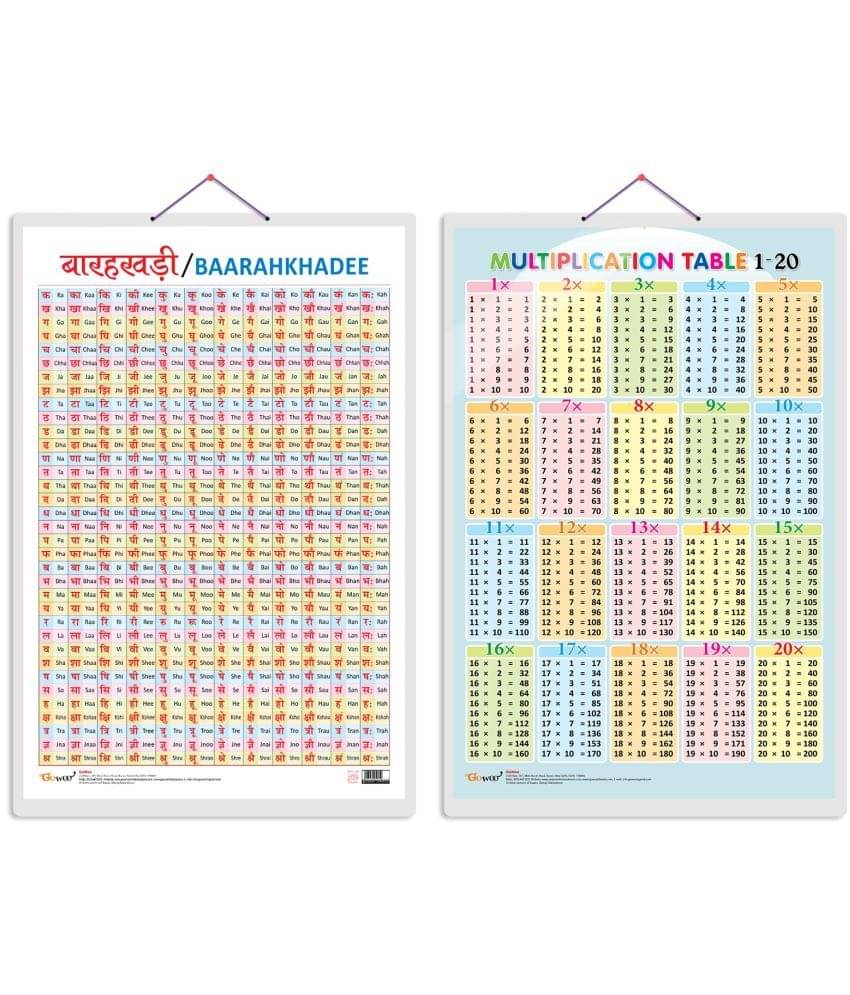 Set of 2 Baarahkhadee and Multiplication Table 1-20 Early Learning Educational Charts for Kids | 20"X30" inch |Non-Tearable and Waterproof | Double Sided Laminated | Perfect for Homeschooling, Kindergarten and Nursery Students Set of 2 Baarahkhadee and Multiplication Table 1-20 Early Learning Educational Charts for Kids | 20"X30" inch |Non-Tearable and Waterproof | Double Sided Laminated | Perfect for Homeschooling, Kindergarten and Nursery Students