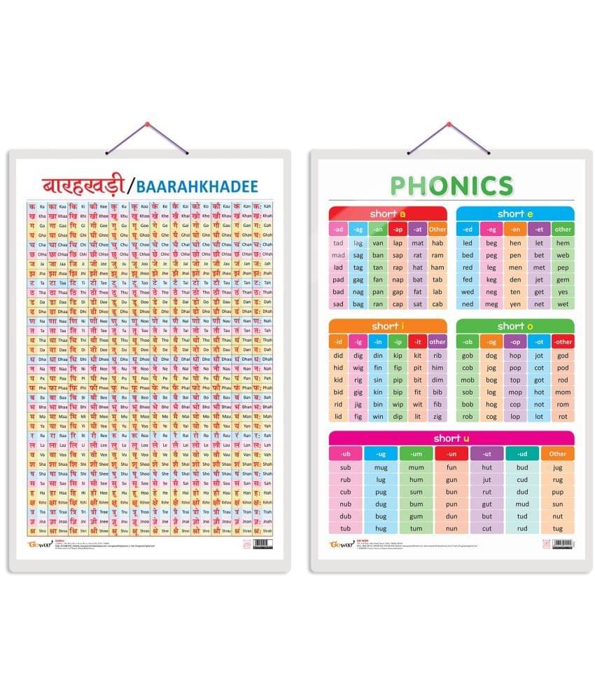 Set of 2 Baarahkhadee and PHONICS - 1 Early Learning Educational Charts for Kids | 20"X30" inch |Non-Tearable and Waterproof | Double Sided Laminated | Perfect for Homeschooling, Kindergarten and Nursery Students Set of 2 Baarahkhadee and PHONICS - 1 Early Learning Educational Charts for Kids | 20"X30" inch |Non-Tearable and Waterproof | Double Sided Laminated | Perfect for Homeschooling, Kindergarten and Nursery Students