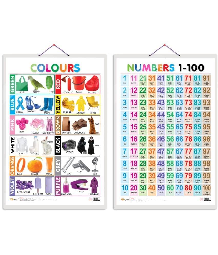 Set of 2 Colours and Numbers 1-100 Early Learning Educational Charts for Kids | 20"X30" inch |Non-Tearable and Waterproof | Double Sided Laminated | Perfect for Homeschooling, Kindergarten and Nursery Students Set of 2 Colours and Numbers 1-100 Early Learning Educational Charts for Kids | 20"X30" inch |Non-Tearable and Waterproof | Double Sided Laminated | Perfect for Homeschooling, Kindergarten and Nursery Students