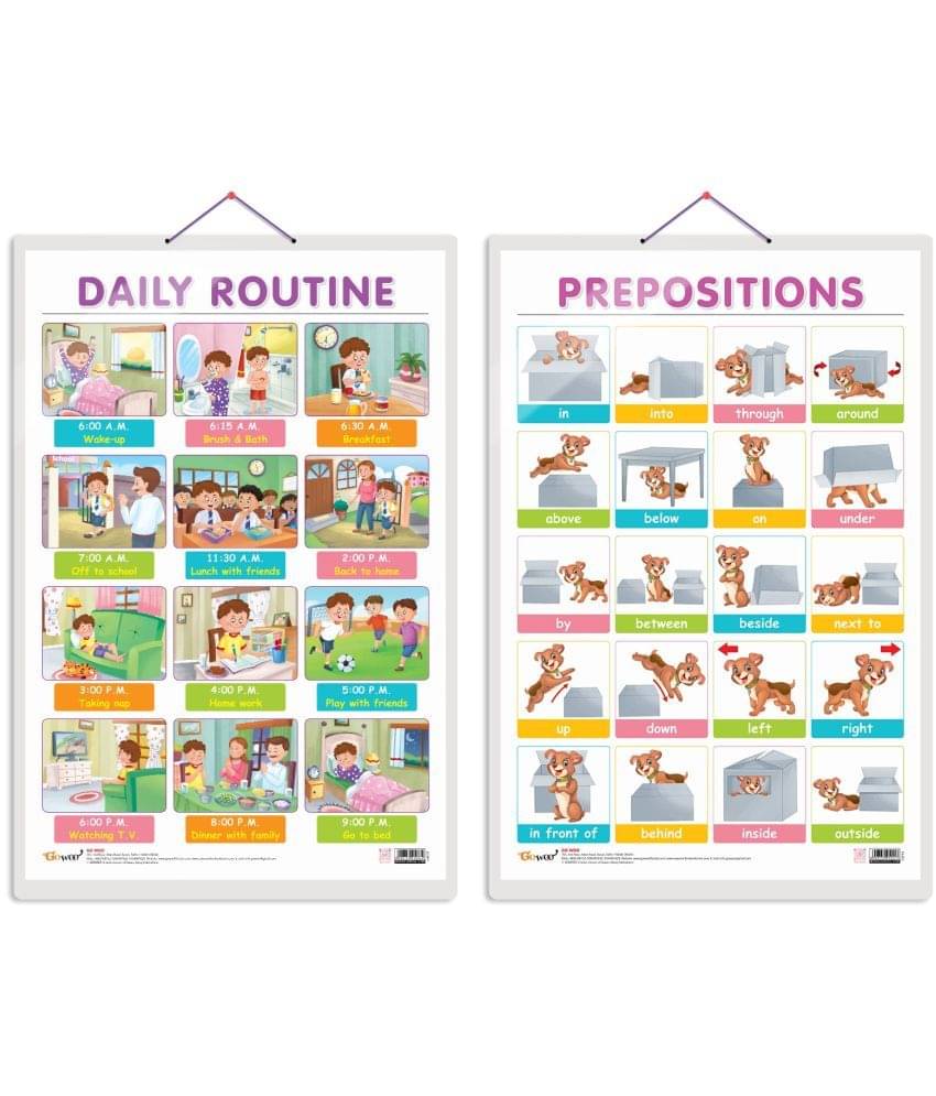 Set of 2 DAILY ROUTINE and PREPOSITIONS Early Learning Educational Charts for Kids | 20"X30" inch |Non-Tearable and Waterproof | Double Sided Laminated | Perfect for Homeschooling, Kindergarten and Nursery Students Set of 2 DAILY ROUTINE and PREPOSITIONS Early Learning Educational Charts for Kids | 20"X30" inch |Non-Tearable and Waterproof | Double Sided Laminated | Perfect for Homeschooling, Kindergarten and Nursery Students