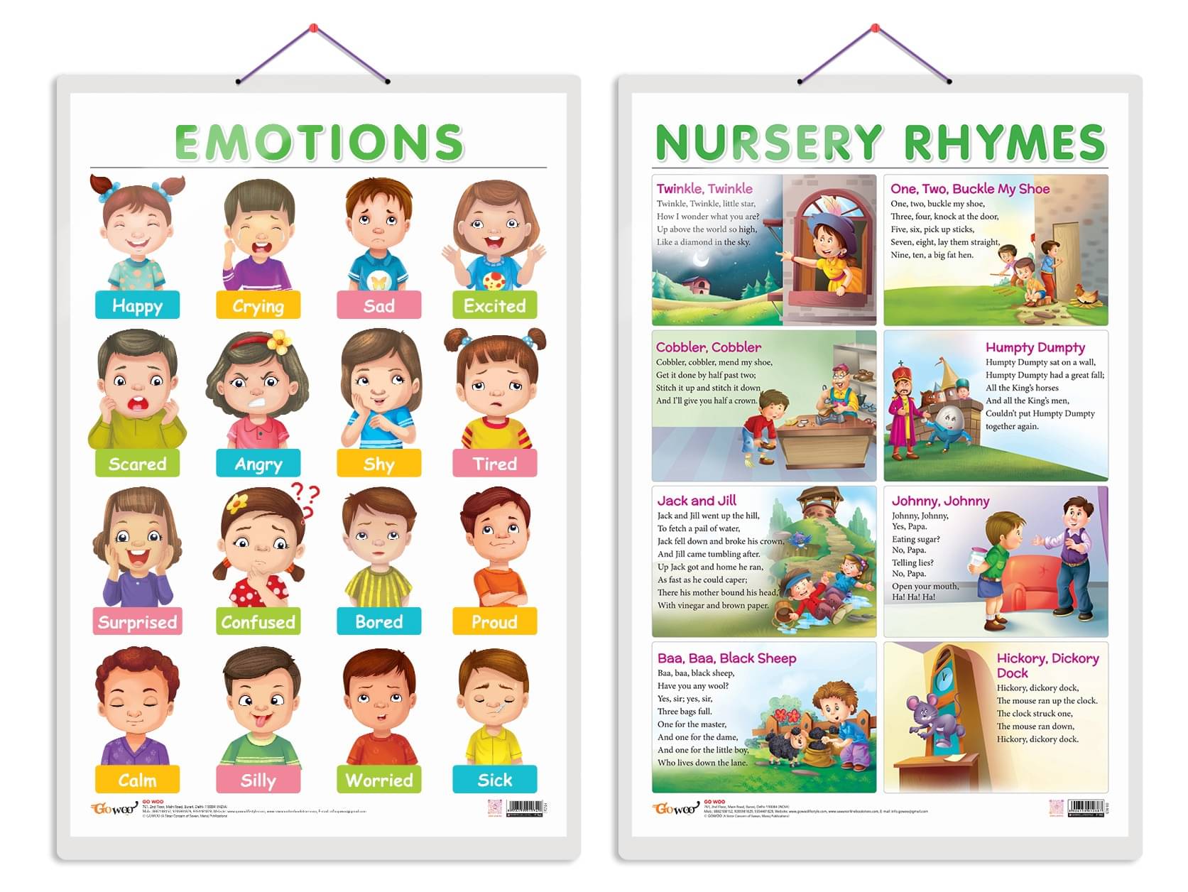 Set of 2 EMOTIONS and NURSERY RHYMES Early Learning Educational Charts for Kids | 20"X30" inch |Non-Tearable and Waterproof | Double Sided Laminated | Perfect for Homeschooling, Kindergarten and Nursery Students Set of 2 EMOTIONS and NURSERY RHYMES Early Learning Educational Charts for Kids | 20"X30" inch |Non-Tearable and Waterproof | Double Sided Laminated | Perfect for Homeschooling, Kindergarten and Nursery Students