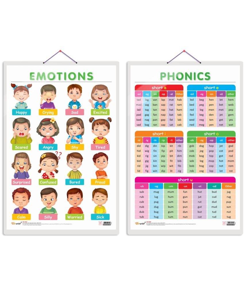 Set of 2 EMOTIONS and PHONICS - 1 Early Learning Educational Charts for Kids | 20"X30" inch |Non-Tearable and Waterproof | Double Sided Laminated | Perfect for Homeschooling, Kindergarten and Nursery Students Set of 2 EMOTIONS and PHONICS - 1 Early Learning Educational Charts for Kids | 20"X30" inch |Non-Tearable and Waterproof | Double Sided Laminated | Perfect for Homeschooling, Kindergarten and Nursery Students