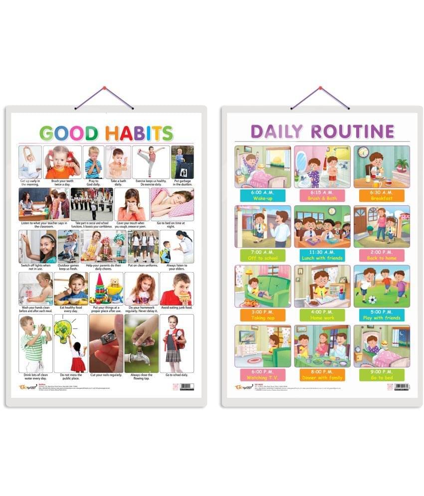 Set of 2 Good Habits and DAILY ROUTINE Early Learning Educational Charts for Kids | 20"X30" inch |Non-Tearable and Waterproof | Double Sided Laminated | Perfect for Homeschooling, Kindergarten and Nursery Students Set of 2 Good Habits and DAILY ROUTINE Early Learning Educational Charts for Kids | 20"X30" inch |Non-Tearable and Waterproof | Double Sided Laminated | Perfect for Homeschooling, Kindergarten and Nursery Students