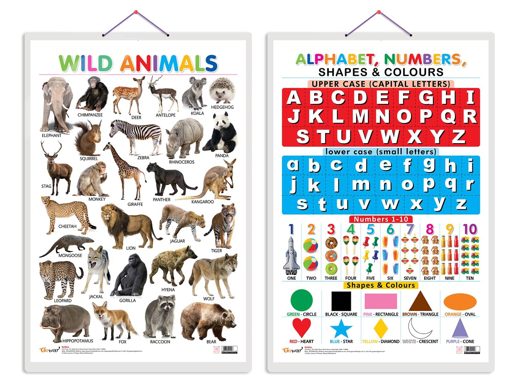 Set of 2 Wild Animals and Alphabet, Numbers, Shapes & Colours Early Learning Educational Charts for Kids | 20"X30" inch |Non-Tearable and Waterproof | Double Sided Laminated | Perfect for Homeschooling, Kindergarten and Nursery Students Set of 2 Wild Animals and Alphabet, Numbers, Shapes & Colours Early Learning Educational Charts for Kids | 20"X30" inch |Non-Tearable and Waterproof | Double Sided Laminated | Perfect for Homeschooling, Kindergarten and Nursery Students