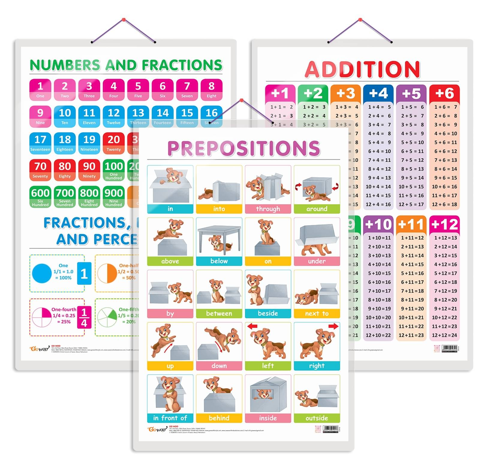 Set of 3 ADDITION, NUMBERS AND FRACTIONS and PREPOSITIONS Early Learning Educational Charts for Kids | 20"X30" inch |Non-Tearable and Waterproof | Double Sided Laminated | Perfect for Homeschooling, Kindergarten and Nursery Students Set of 3 ADDITION, NUMBERS AND FRACTIONS and PREPOSITIONS Early Learning Educational Charts for Kids | 20"X30" inch |Non-Tearable and Waterproof | Double Sided Laminated | Perfect for Homeschooling, Kindergarten and Nursery Students