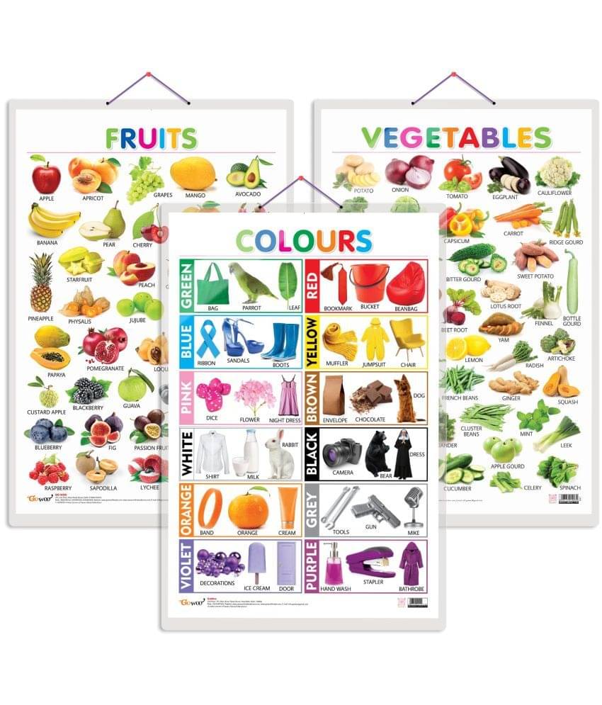 Set of 3 Fruits, Vegetables and Colours Early Learning Educational Charts for Kids | 20"X30" inch |Non-Tearable and Waterproof | Double Sided Laminated | Perfect for Homeschooling, Kindergarten and Nursery Students Set of 3 Fruits, Vegetables and Colours Early Learning Educational Charts for Kids | 20"X30" inch |Non-Tearable and Waterproof | Double Sided Laminated | Perfect for Homeschooling, Kindergarten and Nursery Students