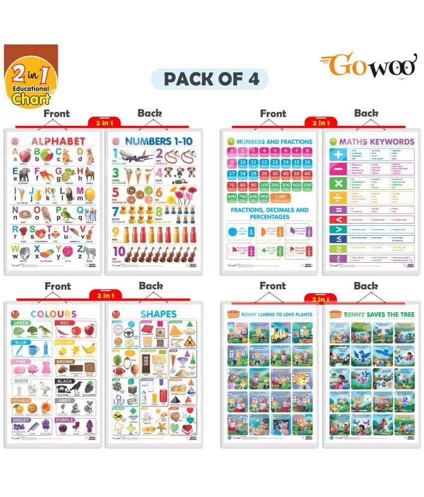     			Set of 4 |  2 IN 1 ALPHABET AND NUMBER 1-10, 2 IN 1 NUMBER & FRACTIONS AND MATHS KEYWORDS, 2 IN 1 COLOURS AND SHAPES and 2 IN 1 BENNY LEARNS TO LOVE PLANTS AND BENNY SAVES THE TREE