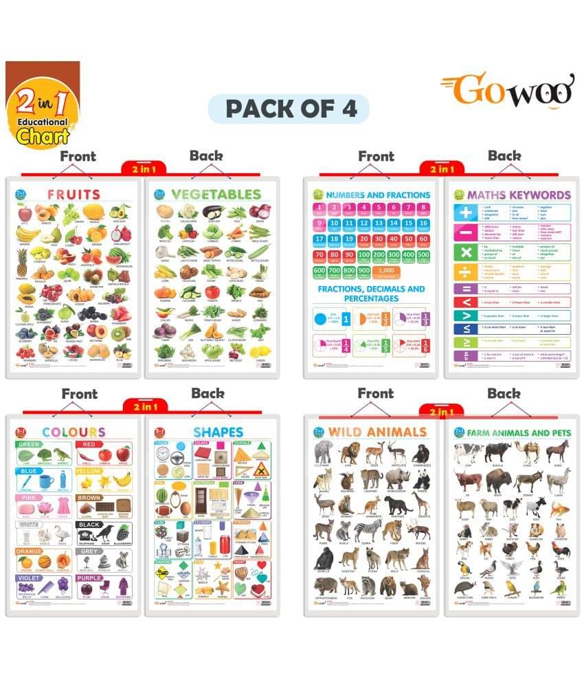 Set of 4 | 2 IN 1 NUMBER & FRACTIONS AND MATHS KEYWORDS, 2 IN 1 COLOURS AND SHAPES, 2 IN 1 FRUITS AND VEGETABLES and 2 IN 1 WILD AND FARM ANIMALS & PETS Set of 4 | 2 IN 1 NUMBER & FRACTIONS AND MATHS KEYWORDS, 2 IN 1 COLOURS AND SHAPES, 2 IN 1 FRUITS AND VEGETABLES and 2 IN 1 WILD AND FARM ANIMALS & PETS