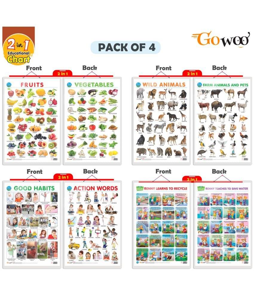 Set of 4 | 2 IN 1 FRUITS AND VEGETABLES, 2 IN 1 WILD AND FARM ANIMALS & PETS, 2 IN 1 GOOD HABITS AND ACTION WORDS and 2 IN 1 BENNY LEARNS TO RECYCLE AND BENNY TEACHES TO SAVE WATER Set of 4 | 2 IN 1 FRUITS AND VEGETABLES, 2 IN 1 WILD AND FARM ANIMALS & PETS, 2 IN 1 GOOD HABITS AND ACTION WORDS and 2 IN 1 BENNY LEARNS TO RECYCLE AND BENNY TEACHES TO SAVE WATER