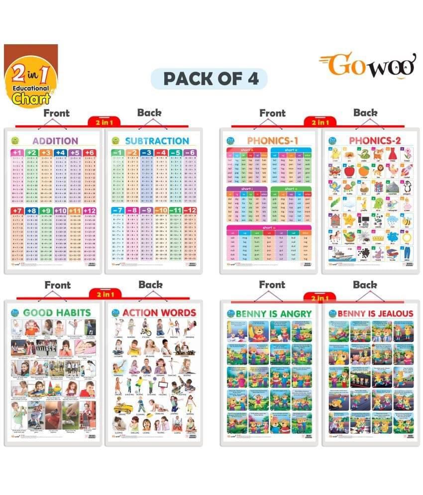     			Set of 4 |  2 IN 1 GOOD HABITS AND ACTION WORDS, 2 IN 1 ADDITION AND SUBTRACTION, 2 IN 1 PHONICS 1 AND PHONICS 2 and 2 IN 1 BENNY IS ANGRY AND BENNY IS JEALOUS