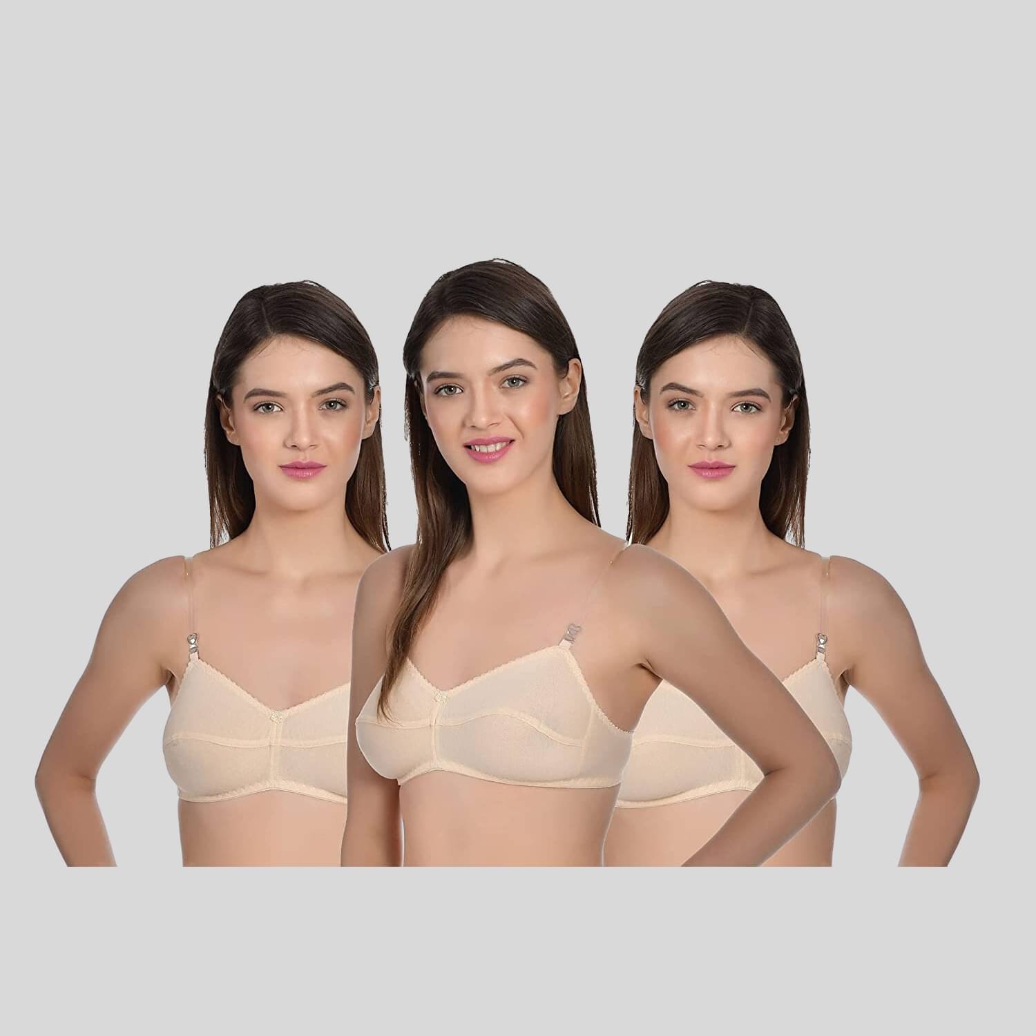     			AIMLY Pack of 3 Cotton Blend Non Padded Women's T-Shirt Bra ( Beige )