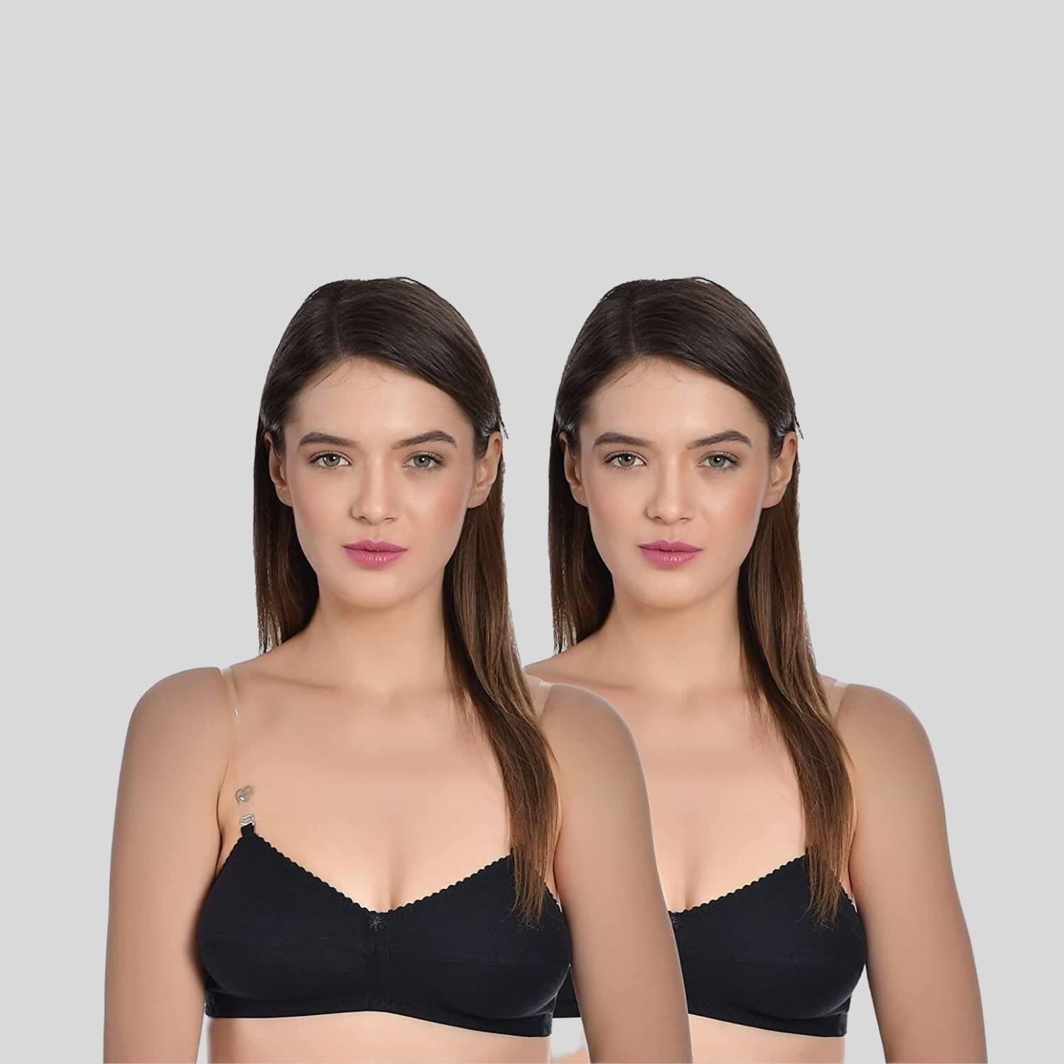     			AIMLY Pack of 2 Cotton Blend Non Padded Women's T-Shirt Bra ( Black )
