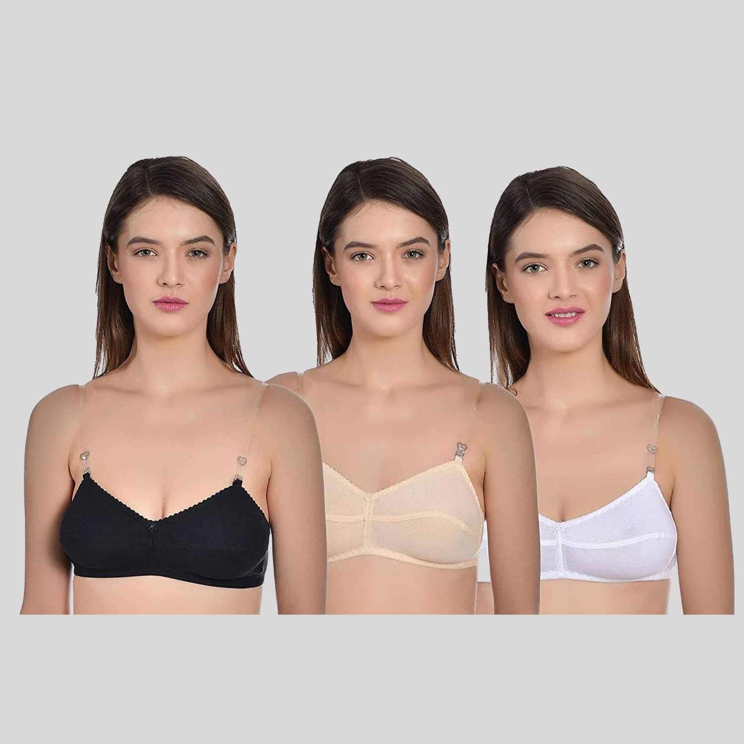 AIMLY Pack of 3 Cotton Blend Non Padded Women's T-Shirt Bra ( Multicolor )     			AIMLY Pack of 3 Cotton Blend Non Padded Women's T-Shirt Bra ( Multicolor )