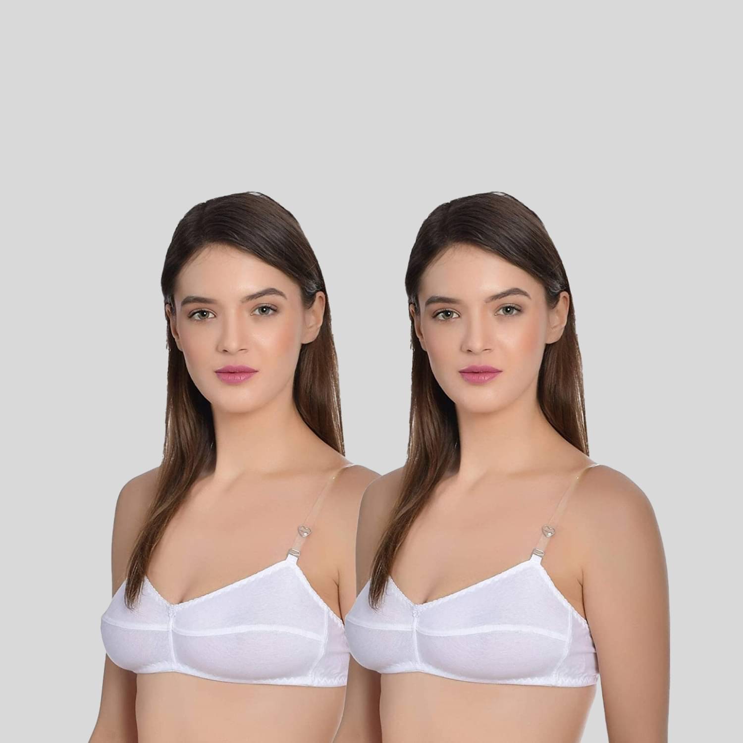 AIMLY Pack of 2 Cotton Blend Non Padded Women's T-Shirt Bra ( White )     			AIMLY Pack of 2 Cotton Blend Non Padded Women's T-Shirt Bra ( White )