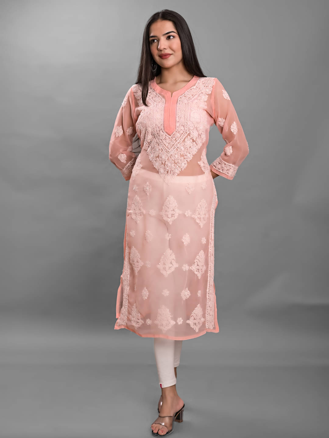     			Apratim - Peach Georgette Women's Straight Kurti ( Pack of 1 )