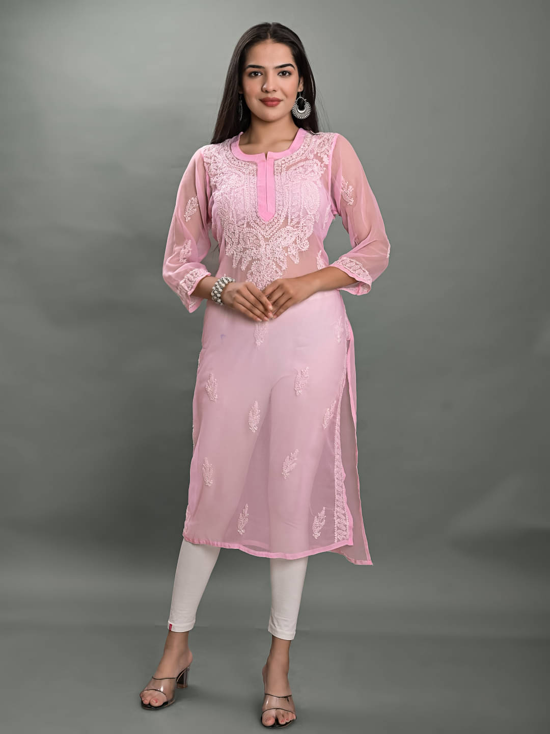     			Apratim - Pink Georgette Women's Straight Kurti ( Pack of 1 )