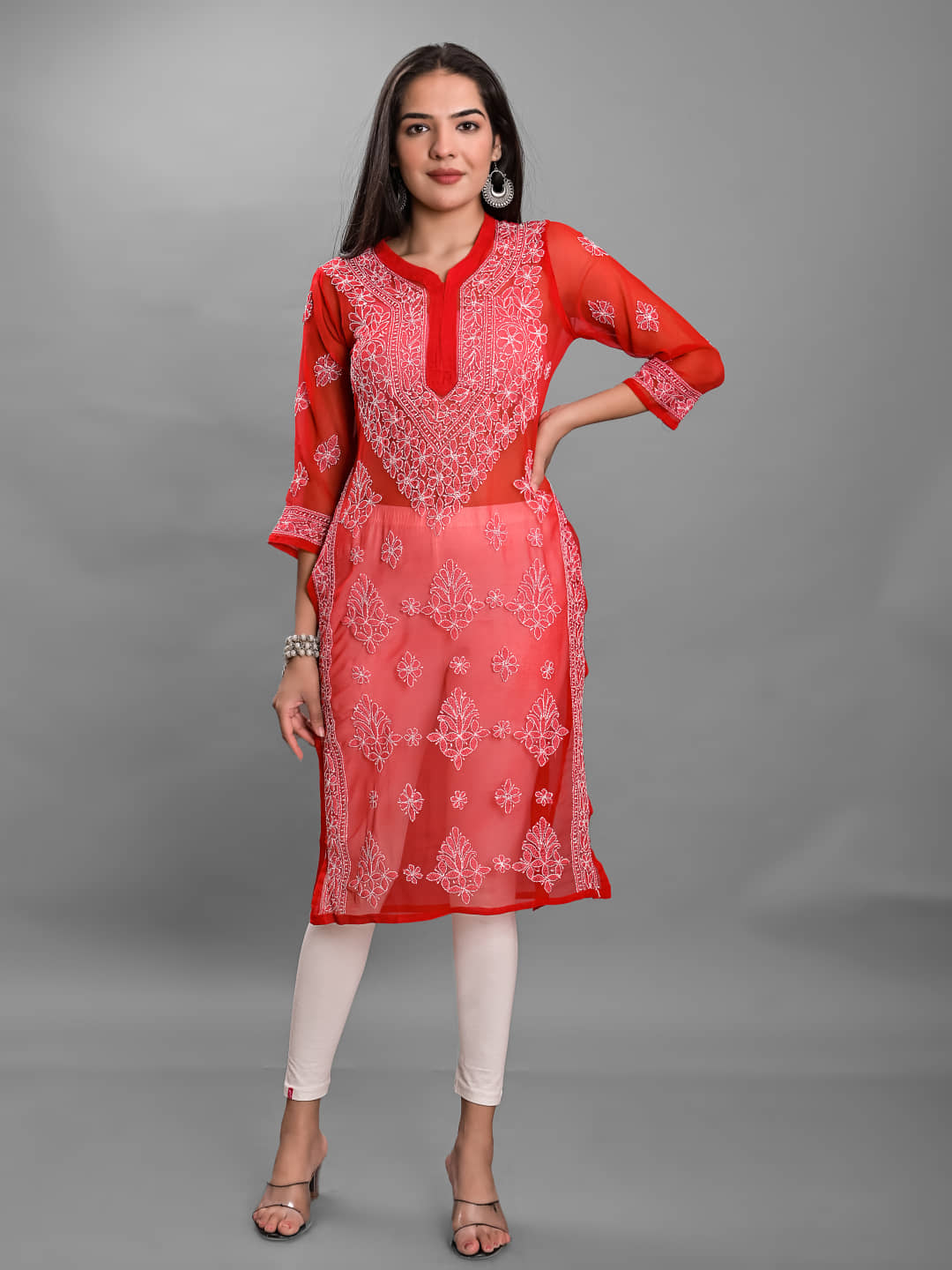 Apratim - Red Georgette Women's Straight Kurti ( Pack of 1 ) - Kurtis, Tunics | Buy online on ZillyBuy