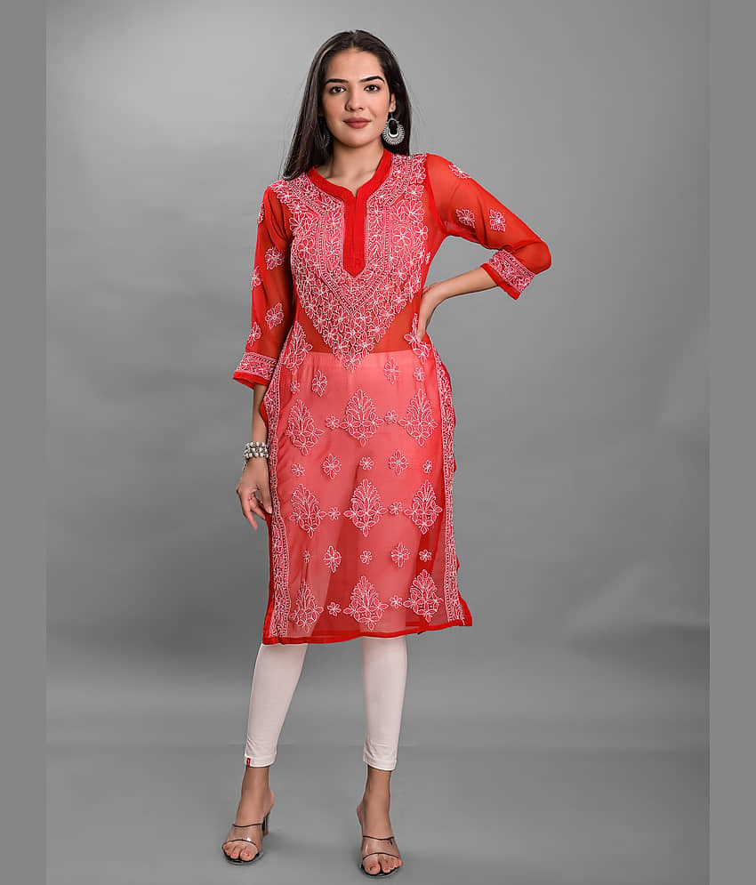 Apratim - Red Georgette Women's Straight Kurti ( Pack of 1 ) - Kurtis, Tunics | Buy online on ZillyBuy