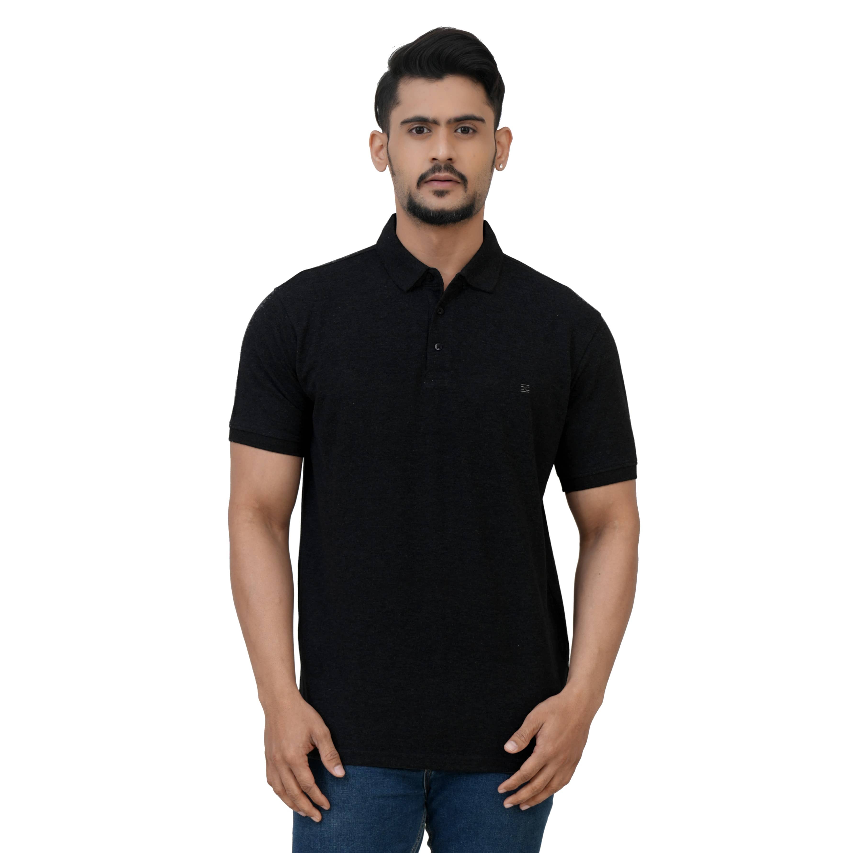 Cotstyle Pack of 1 Cotton Blend Regular Fit Solid Half Sleeves Men's Polo T Shirt ( Black )