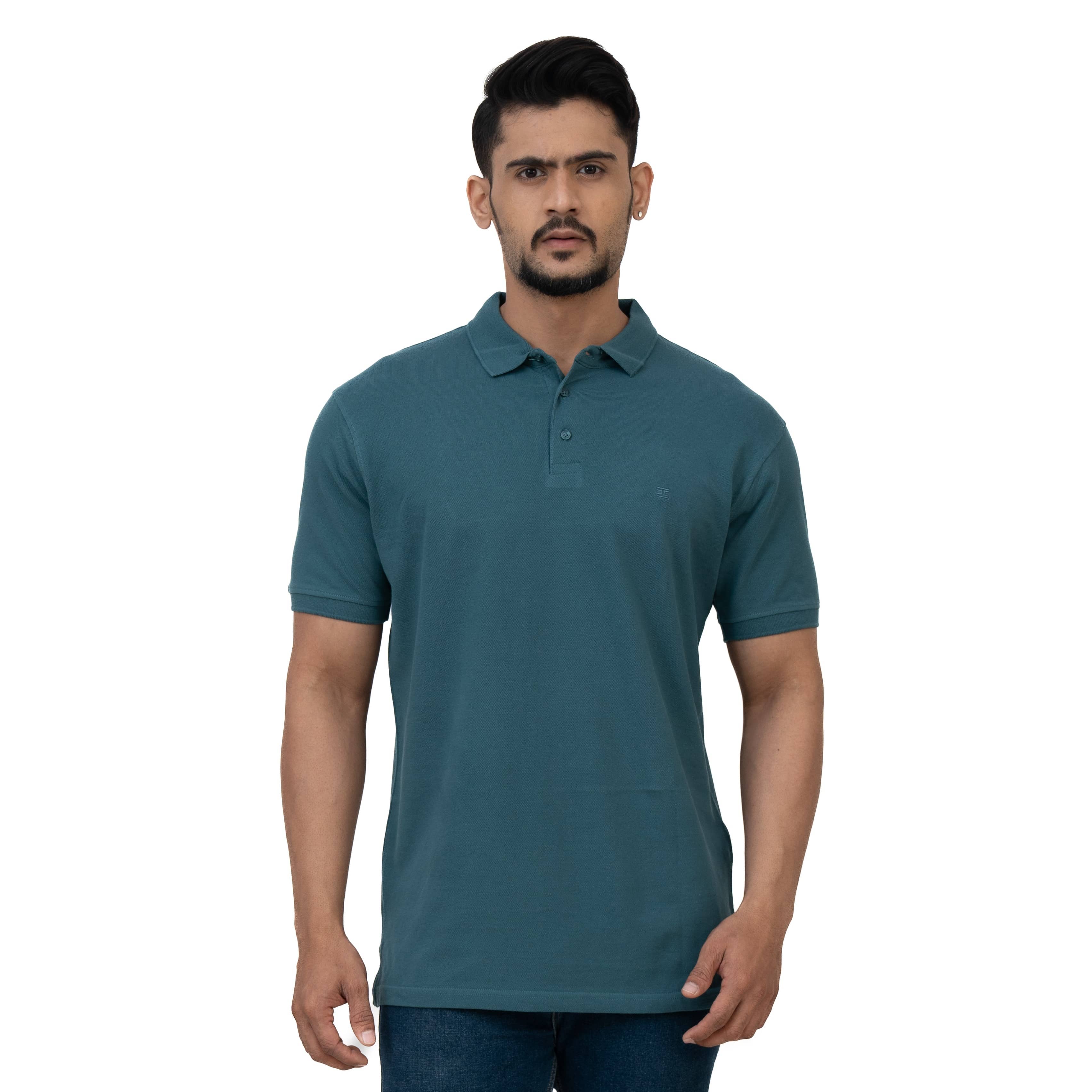 Cotstyle Pack of 1 Cotton Blend Regular Fit Solid Half Sleeves Men's Polo T Shirt ( Blue )
