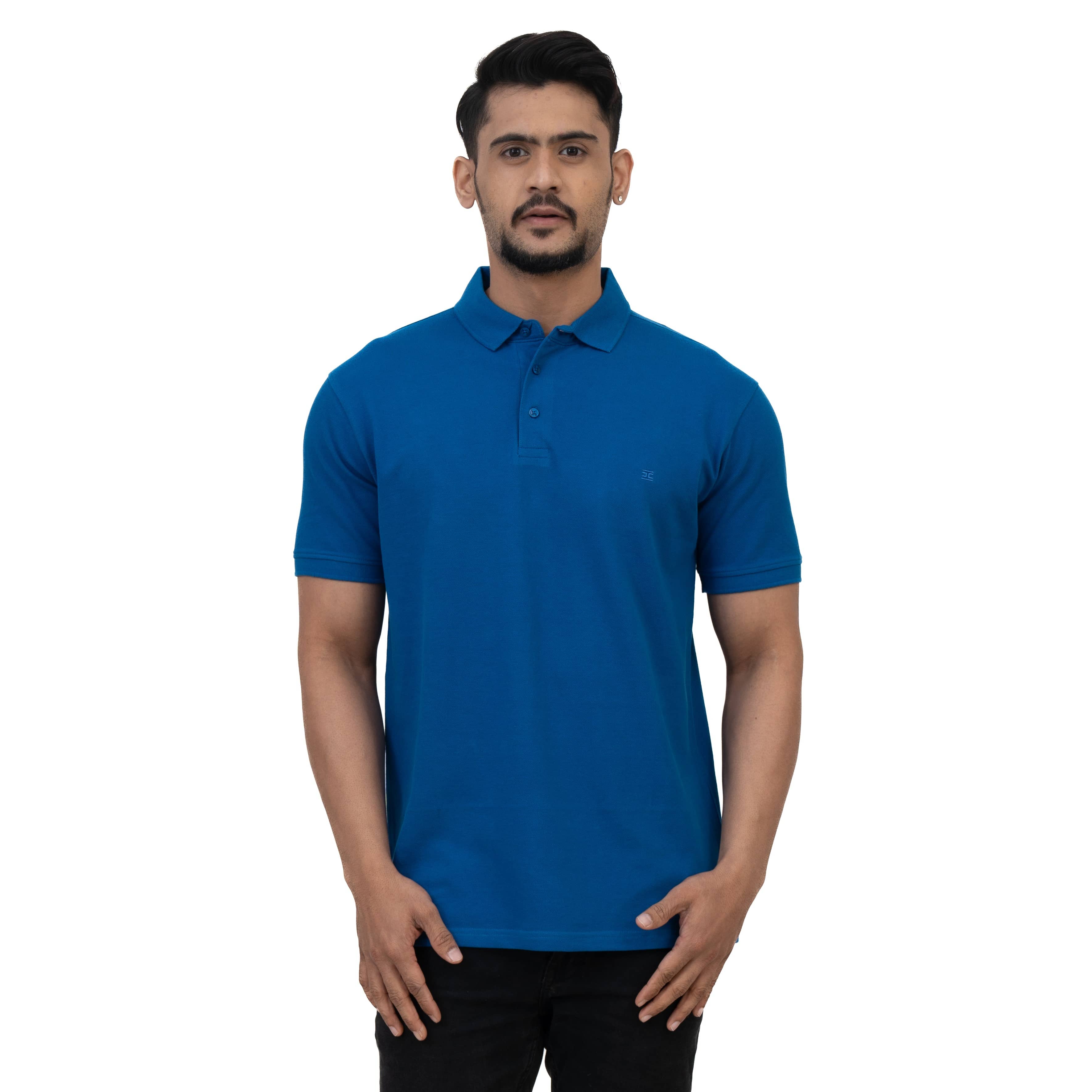 Cotstyle Pack of 1 Cotton Blend Regular Fit Solid Half Sleeves Men's Polo T Shirt ( Blue )