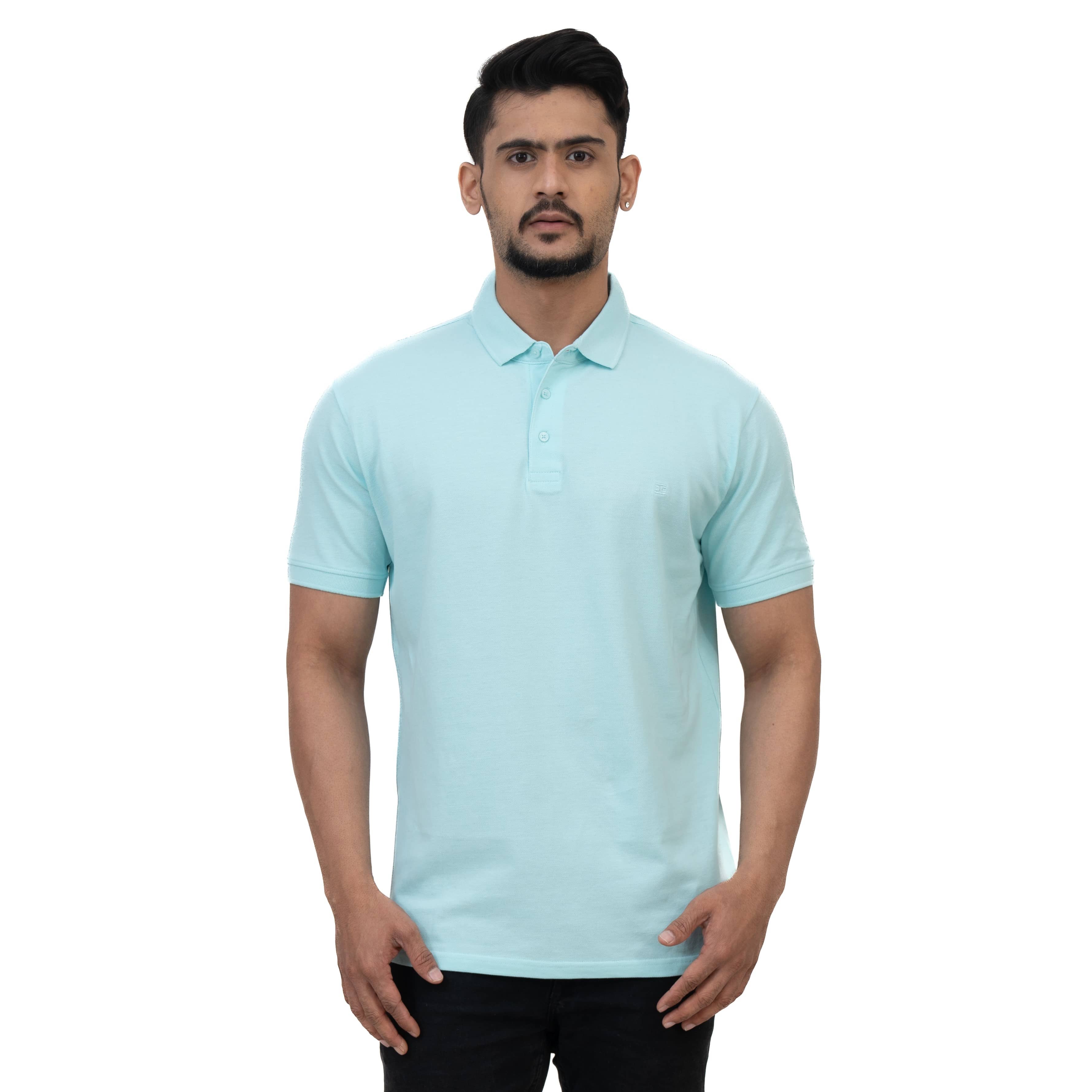 Cotstyle Pack of 1 Cotton Blend Regular Fit Solid Half Sleeves Men's Polo T Shirt ( Blue )